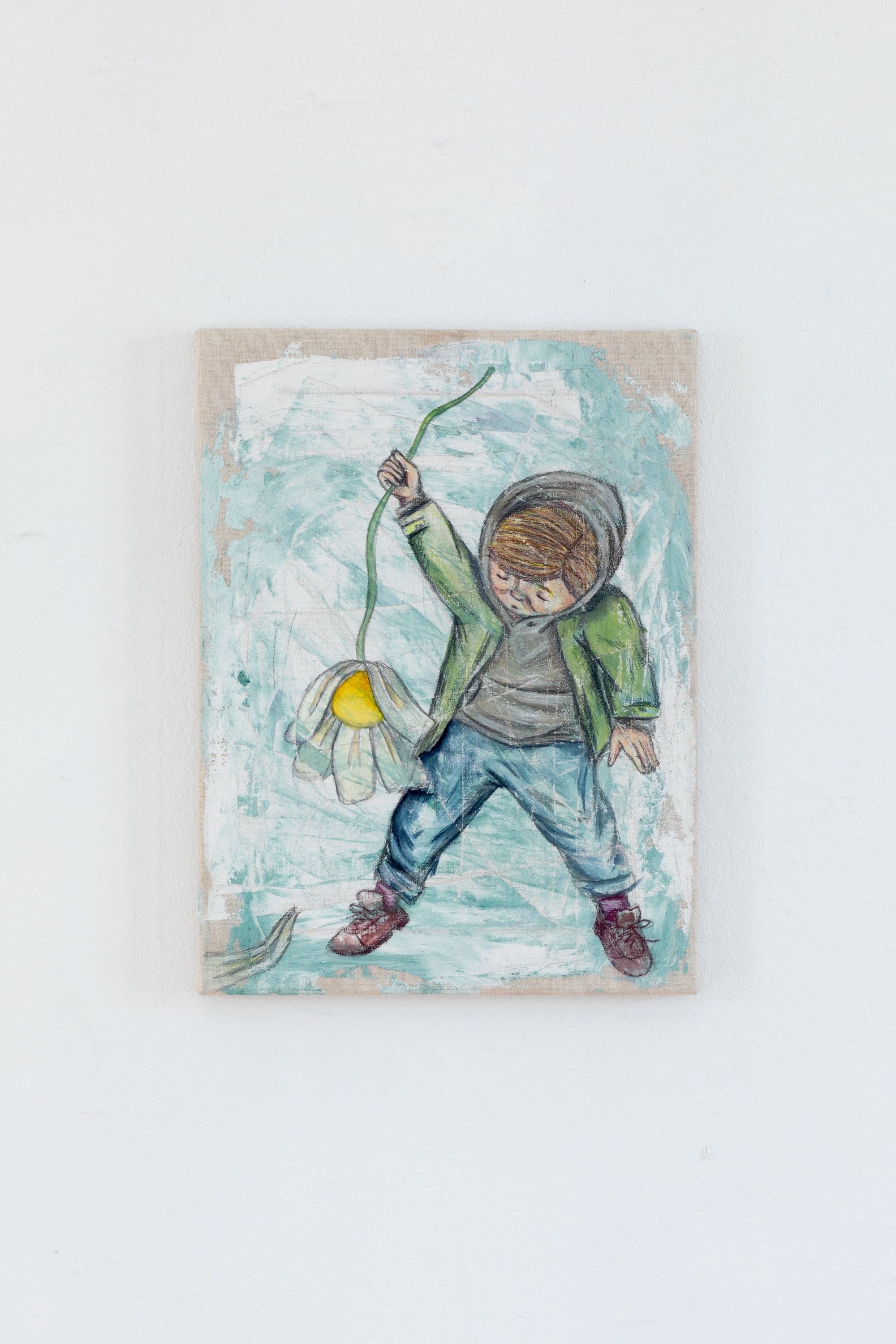 Rasmus Niclas Rose Nielsen, âSomething borrowedâ, 2024, 40x30 cm, watercolour, graphite, coloured pencils, pigment and putty on canvas, photo: Mads Holm