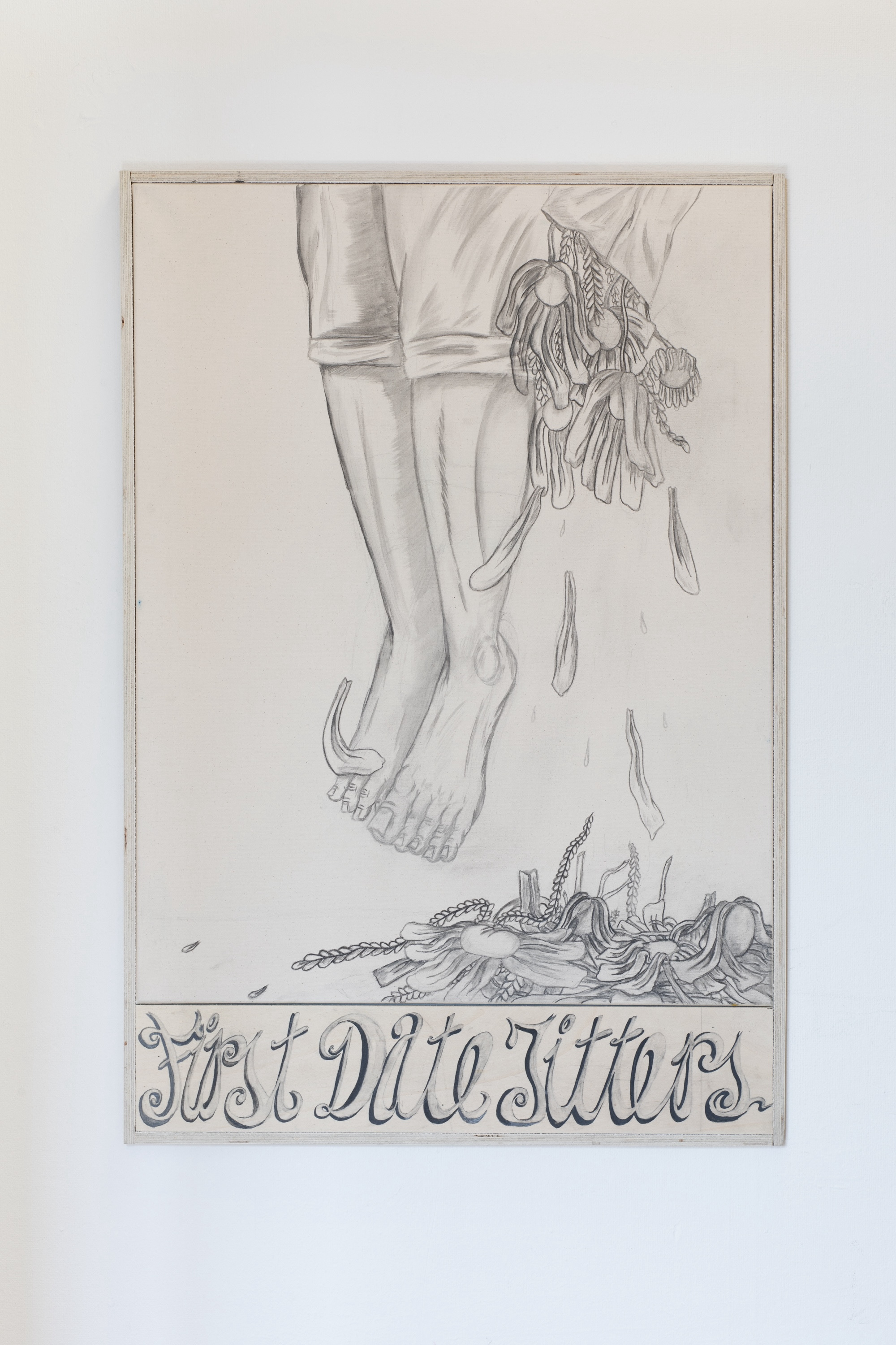 Rasmus Niclas Rose Nielsen, âA tingling sensationâ, 2023, 108x72 cm, graphite on canvas in an artist frame, photo: Mads Holm