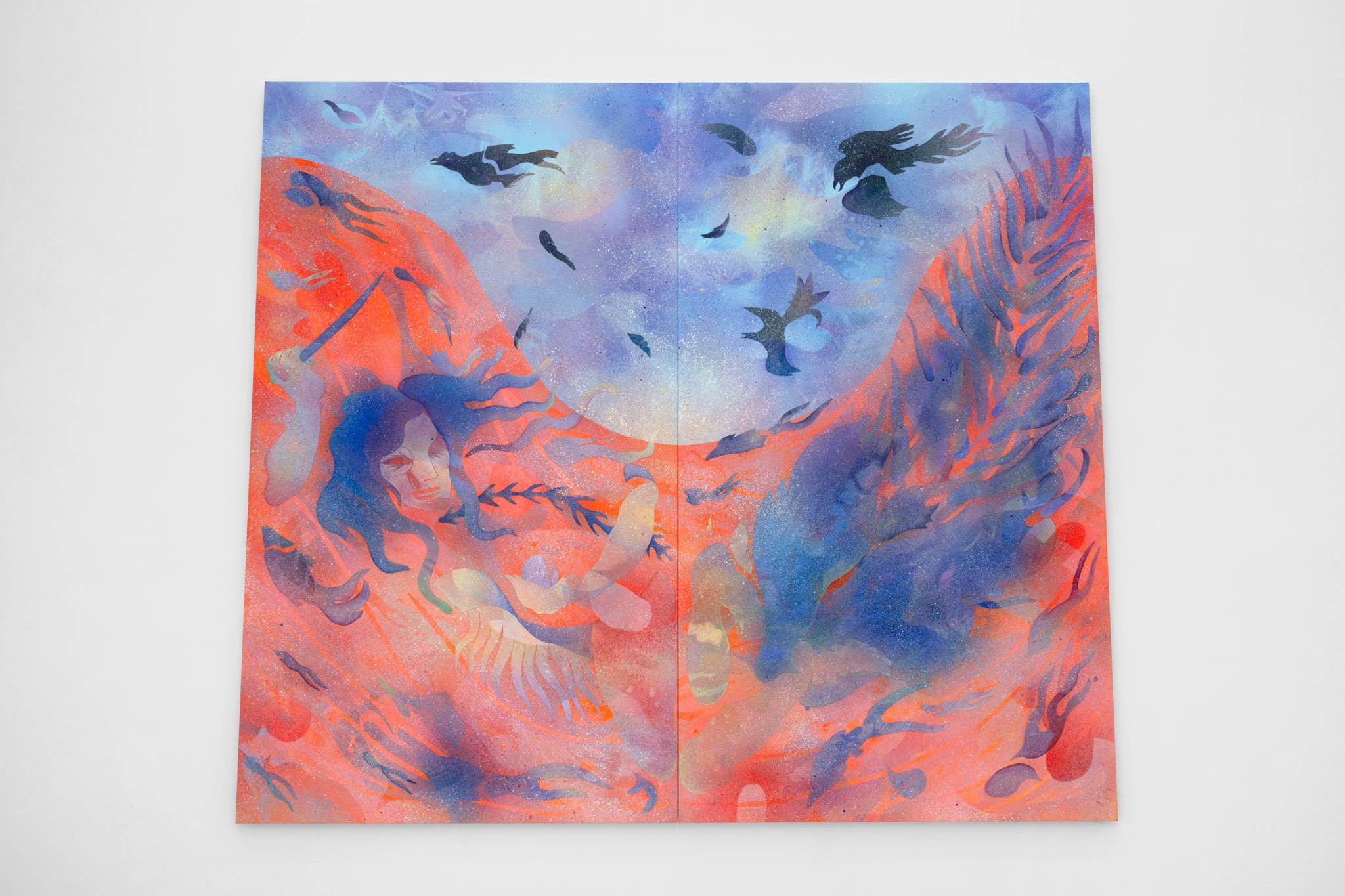 Bea Bonafini, Hottest Blood, 2024 (diptych). Acrylic on cork mounted on wood, 240x200x3.5cm. Courtesy of the artist and Renata Fabbri, Milano. Ph.: Mattia Mognetti.