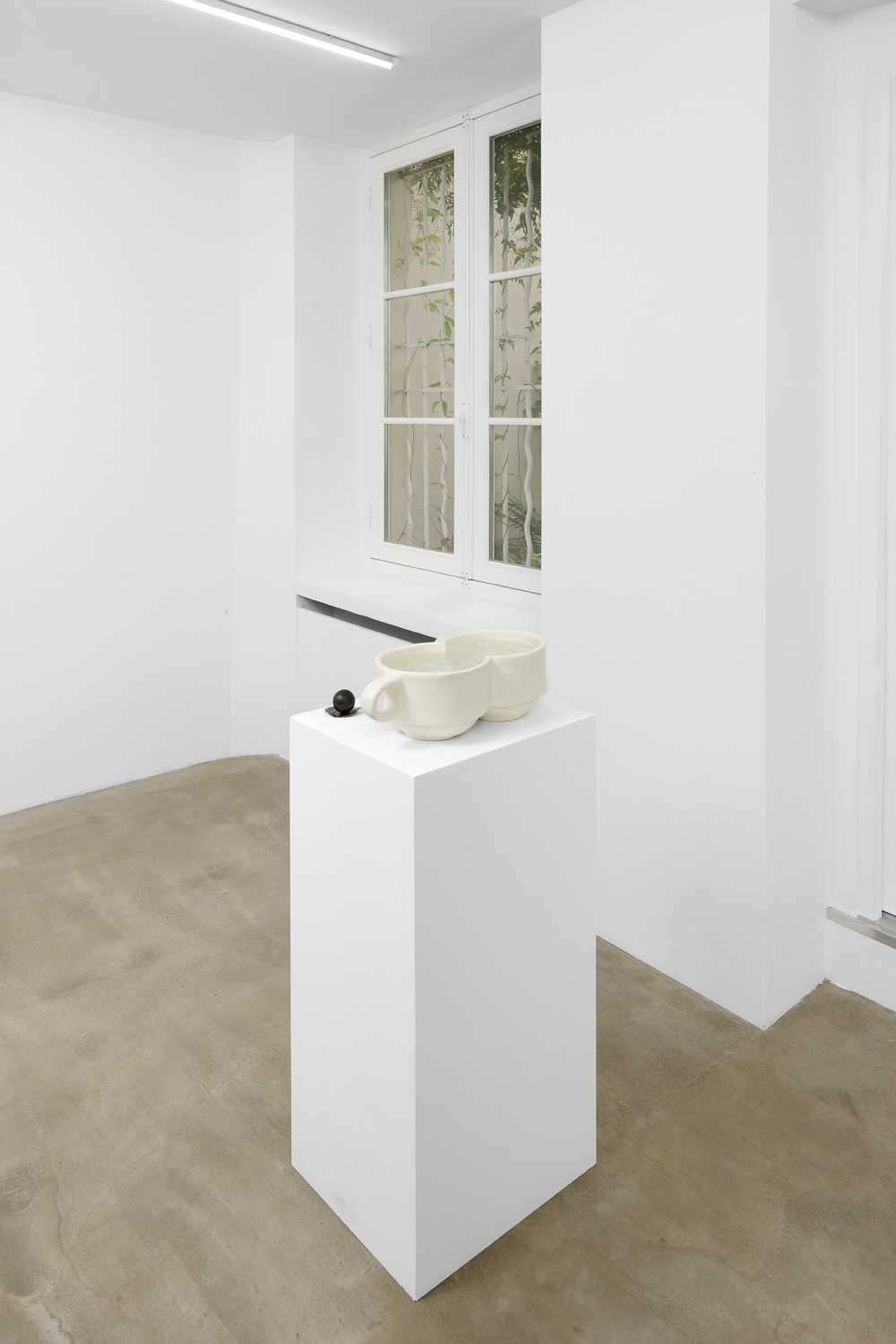 Hamish Pearch, Holes, 2024, PLA, enamel, electronic components, water, steel, bronze, MDF, 101 x 42.5 x 35 cm, unique 