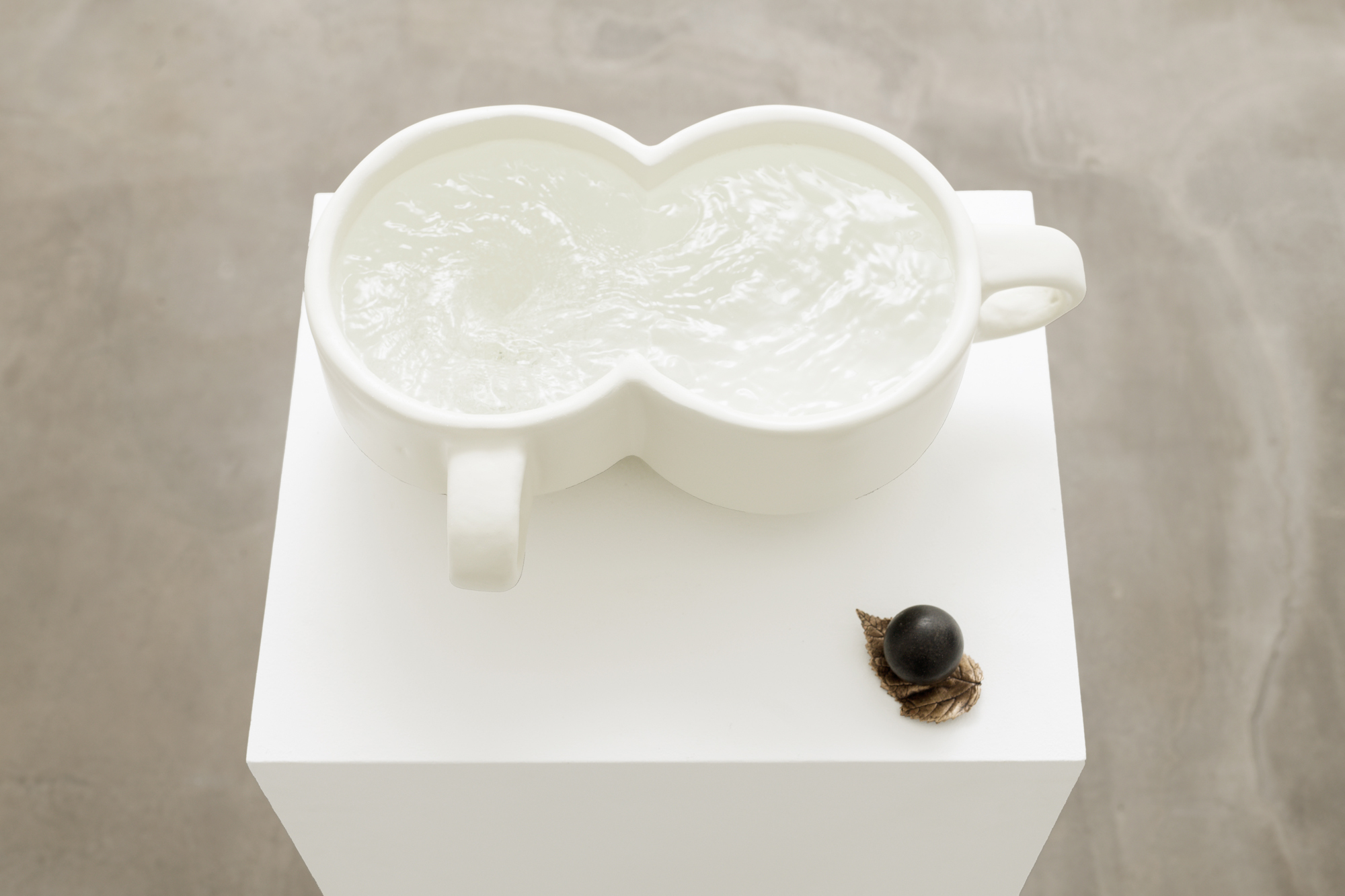 Hamish Pearch, Holes, 2024, PLA, enamel, electronic components, water, steel, bronze, MDF, 101 x 42.5 x 35 cm, unique 