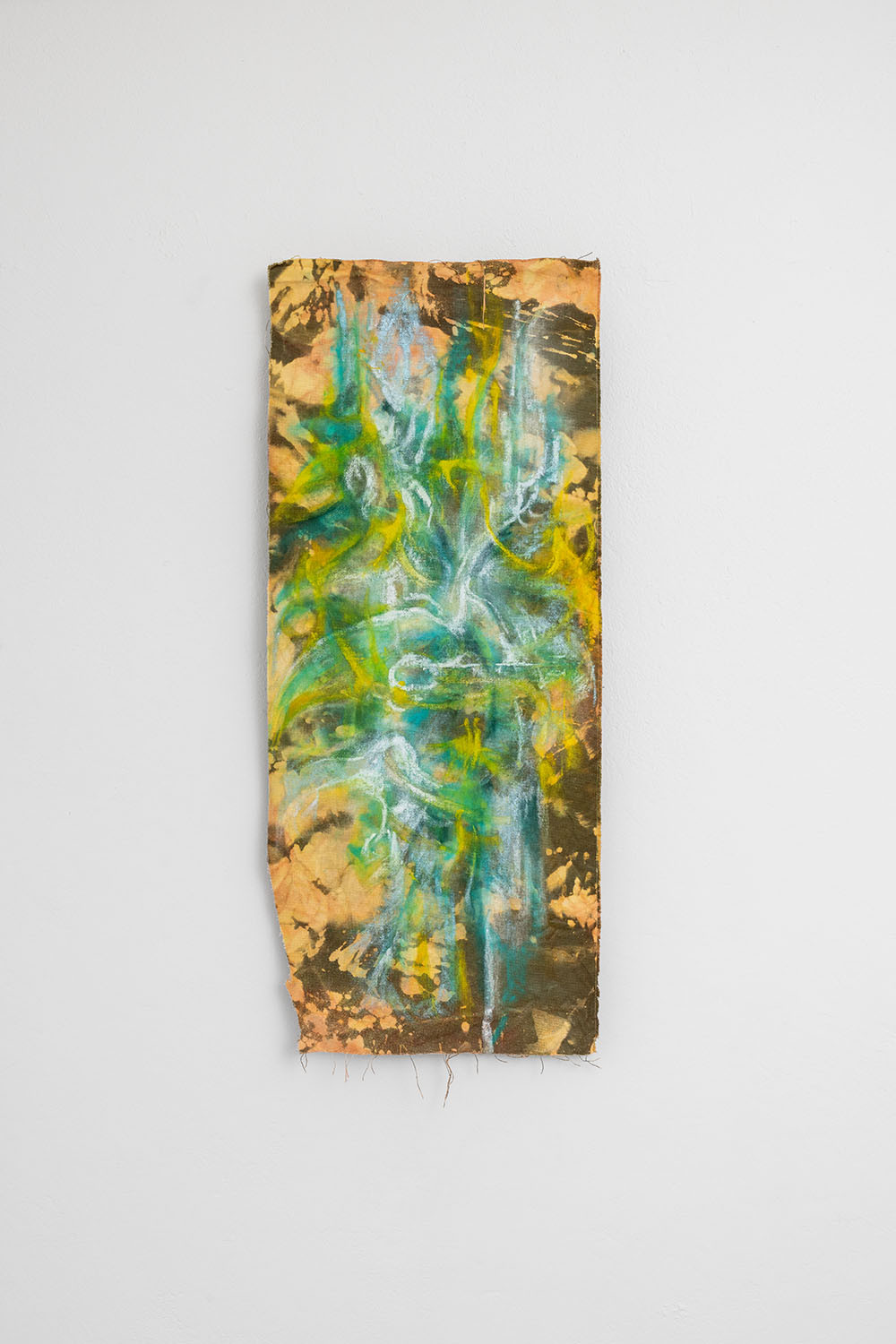 La que camina, Esther Gatón, 2024. Pastel, charcoal and paint on hand-dyed linen with natural pigments. Title comes from a verse by Gabriela Mistral.