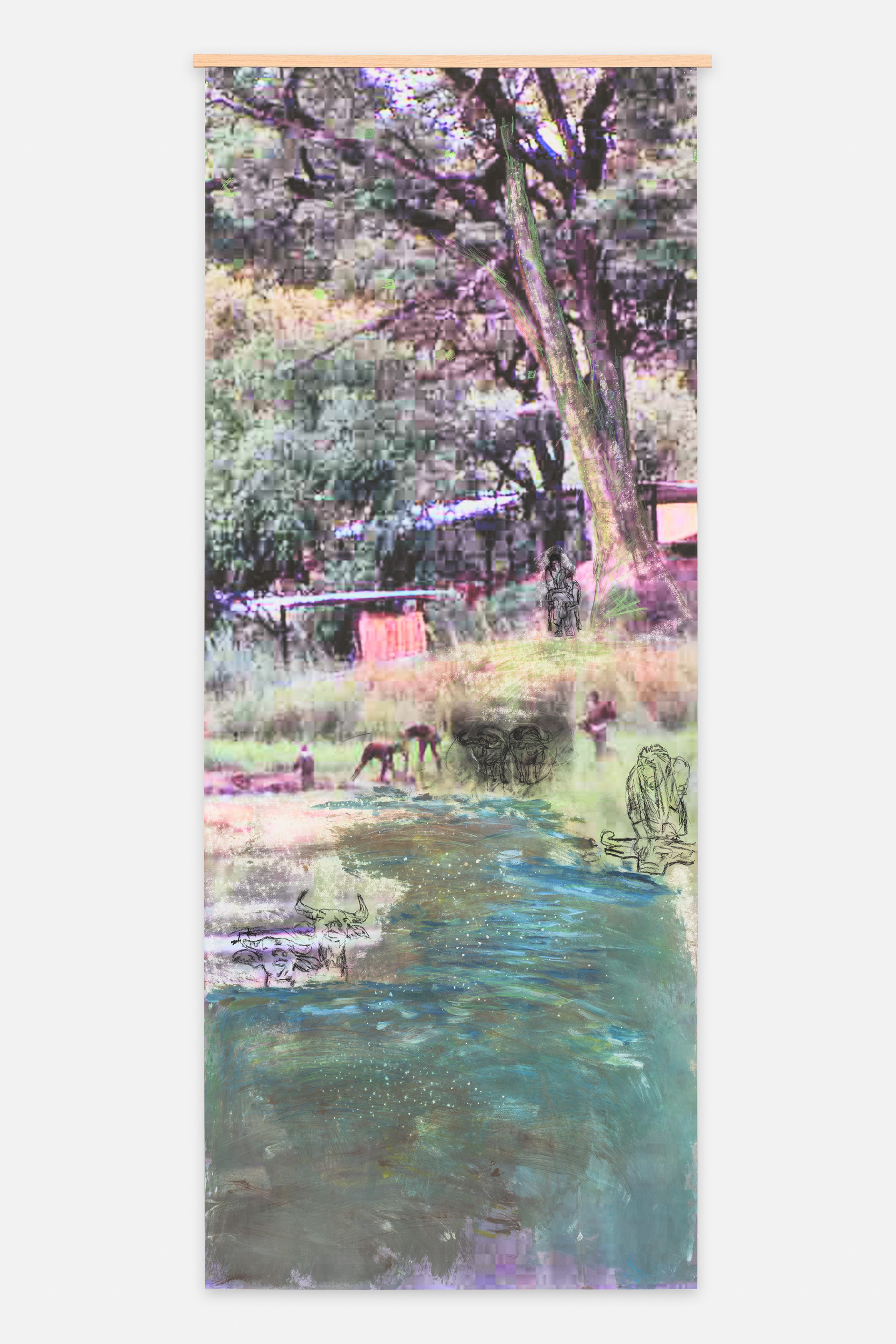 Helena Uambembe, On the site of the Okavango it was the meeting point and the division line, 2024, 200 x 80 cm