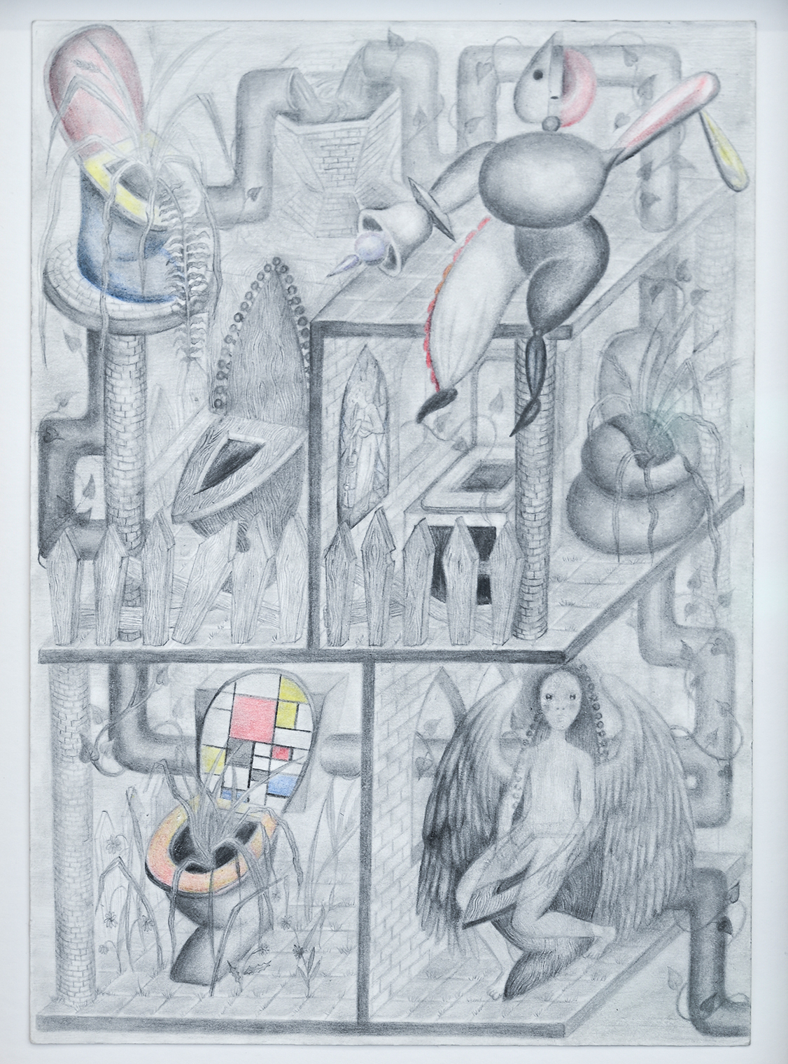 Mondrian's toilet, 2024, pencil and crayon on paper, A4