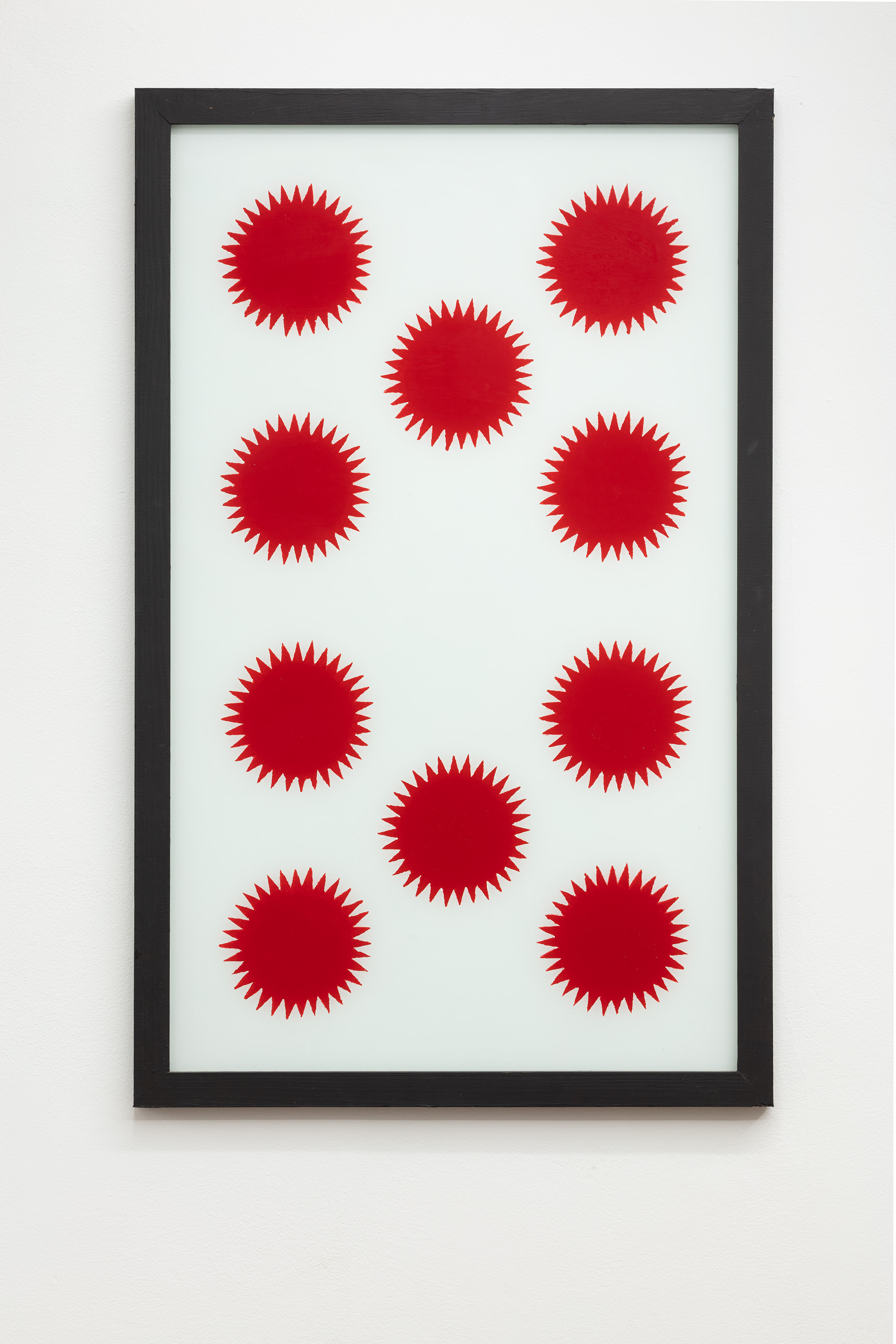 Elke Denda, 10 Rote Sonnen, 1989, acrylics on glass, 81 x 51 cm