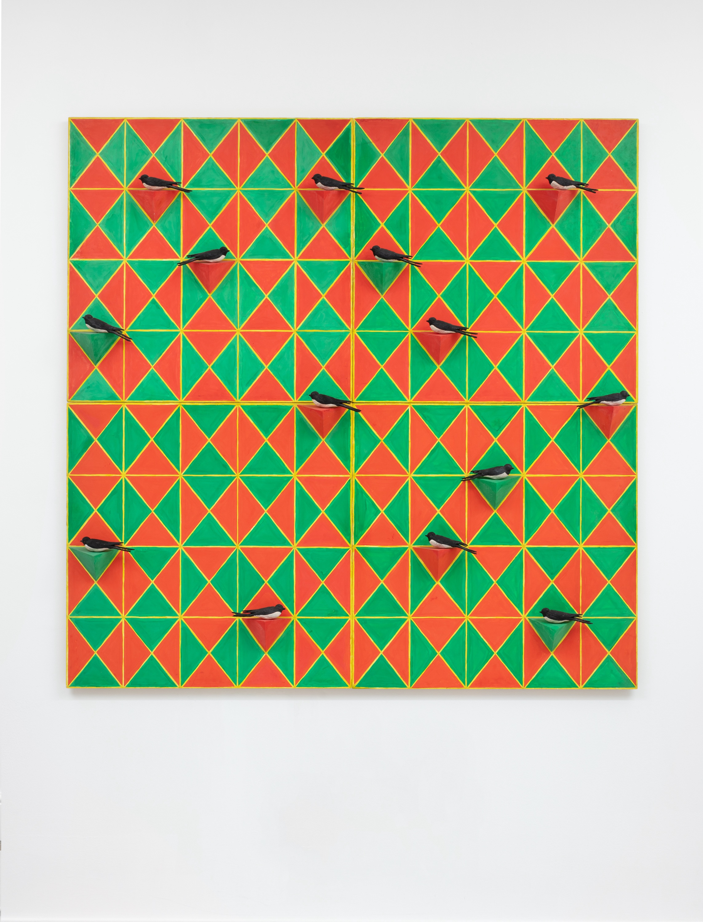 Elke Denda, Schwalbenbild, 1986, gouache on wood and gipsum, 170 x 170 x 15 cm