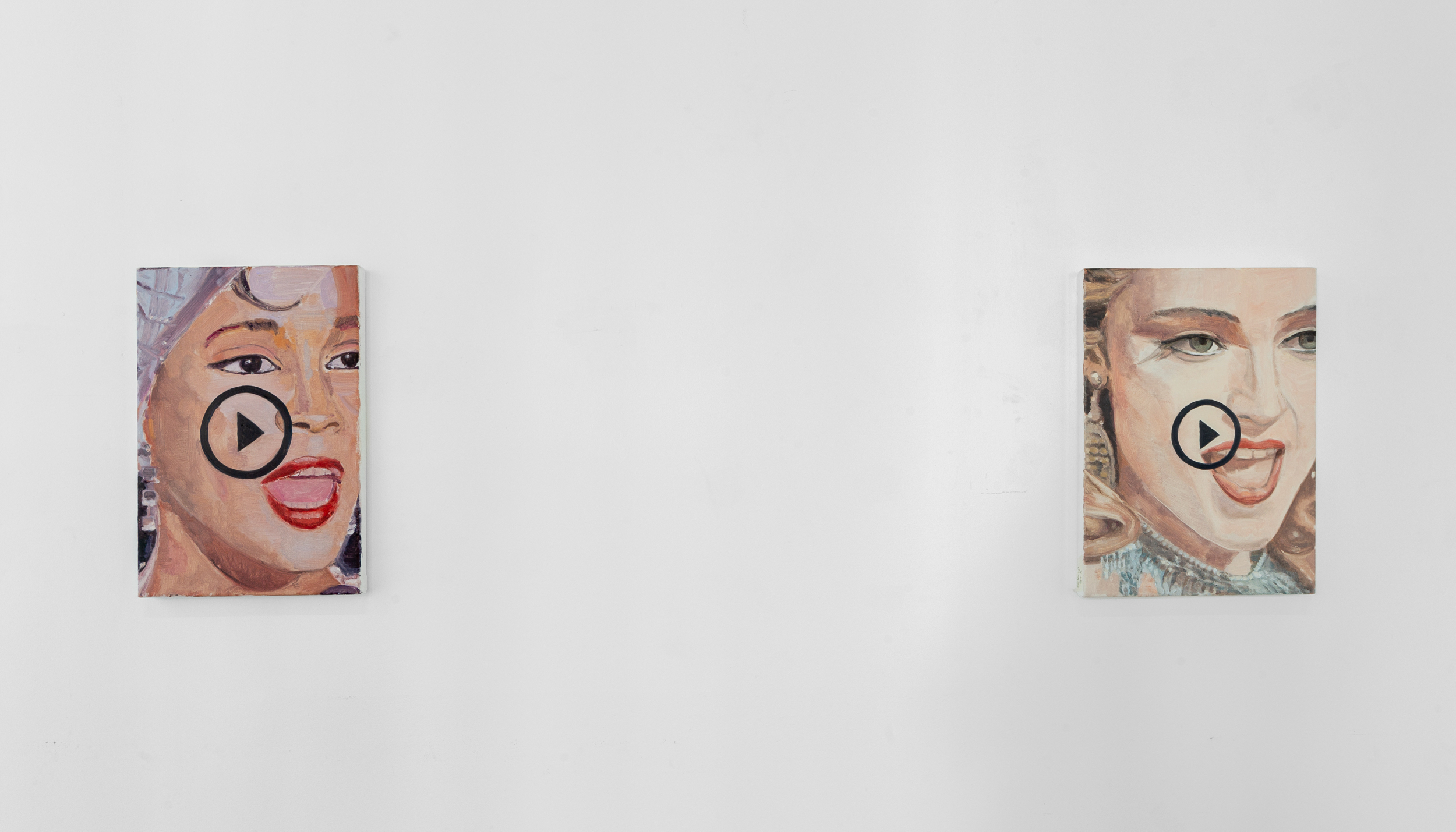 "I have nothing" and "Material girl" by Dominique Bradbury. Oil on canvas, 2024