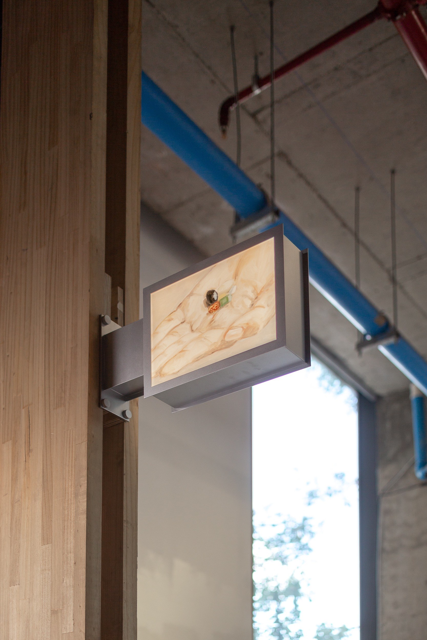 "Instructions III" by Dominique Bradbury. Metal framed LED lightbox, 2024