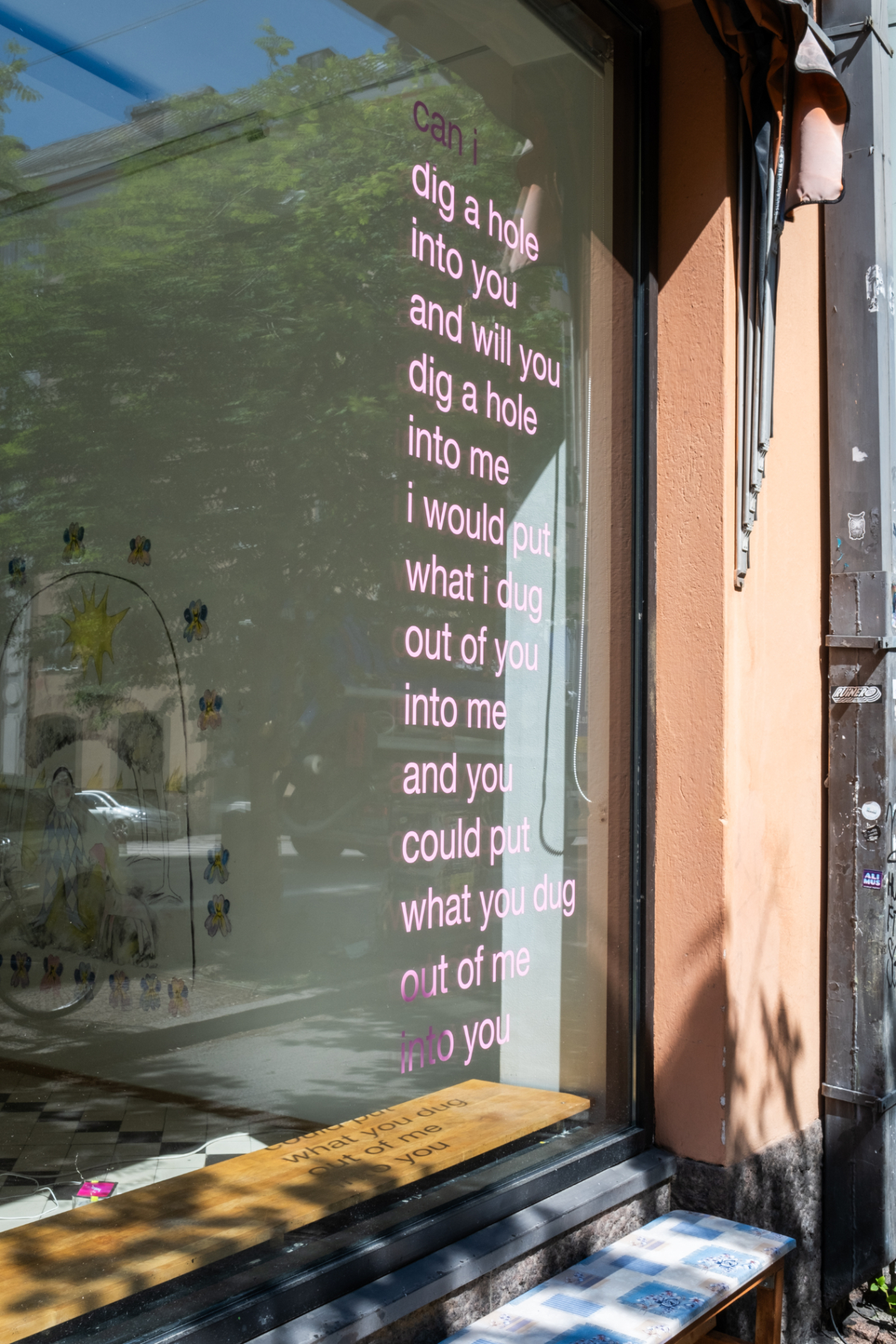 Camille Auer, can i dig a hole into you, 2023-2024, window decal. Image: Inari Sandell.