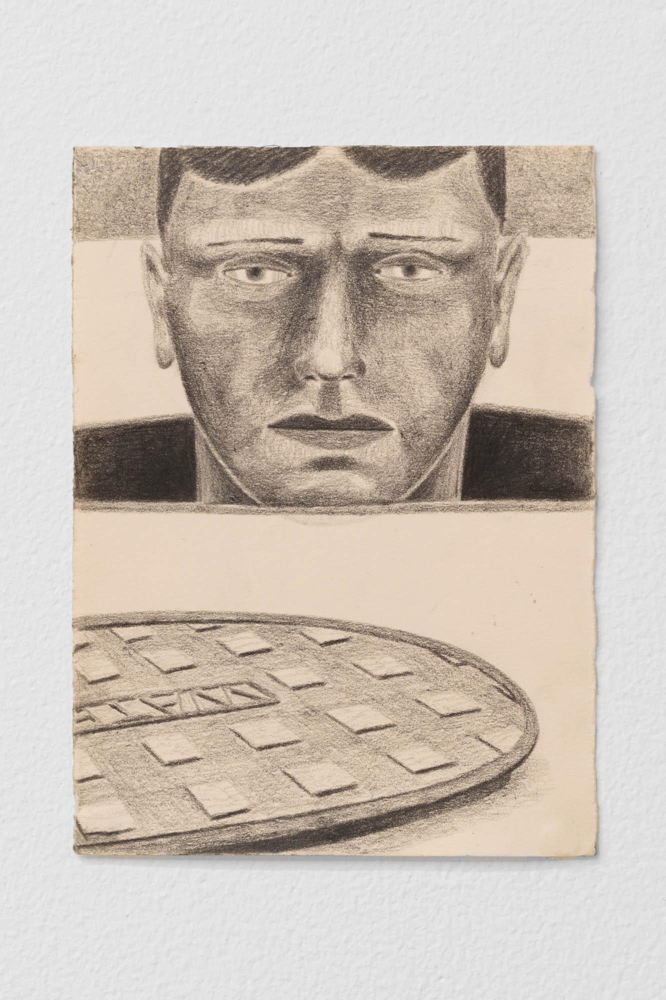 Manhole, Oliver Hoffmeister, crayon on paper, 14 x 11cm, 2024