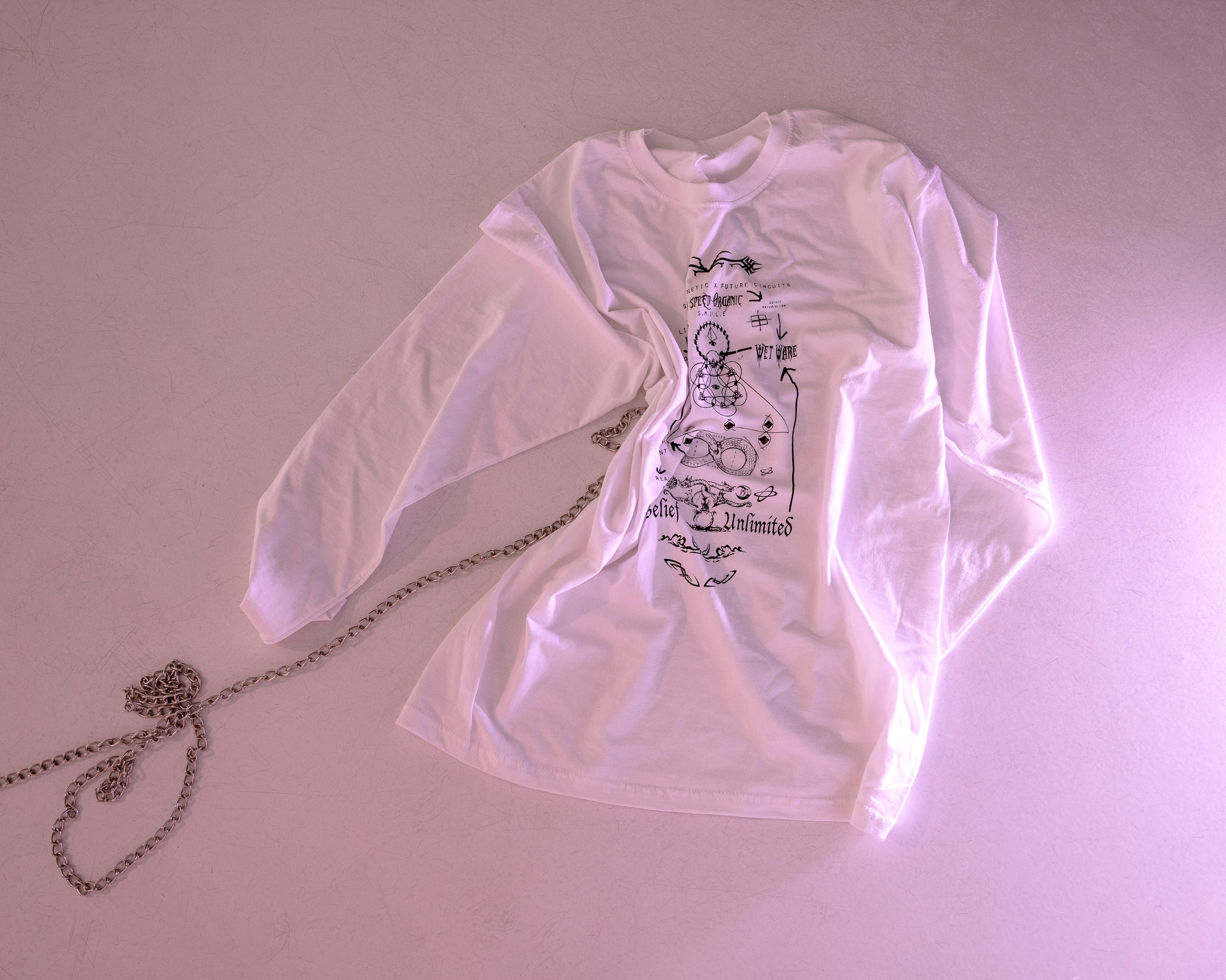 Omsk Social Club, "Chapel Perilous" from "S.M.I2.L.E." â A Trip Into Synthesia" (detail), 2019, materials include vinyl banners, metal chains, Nike trainers, dimensions variable, photo by Szymon Sokolowski