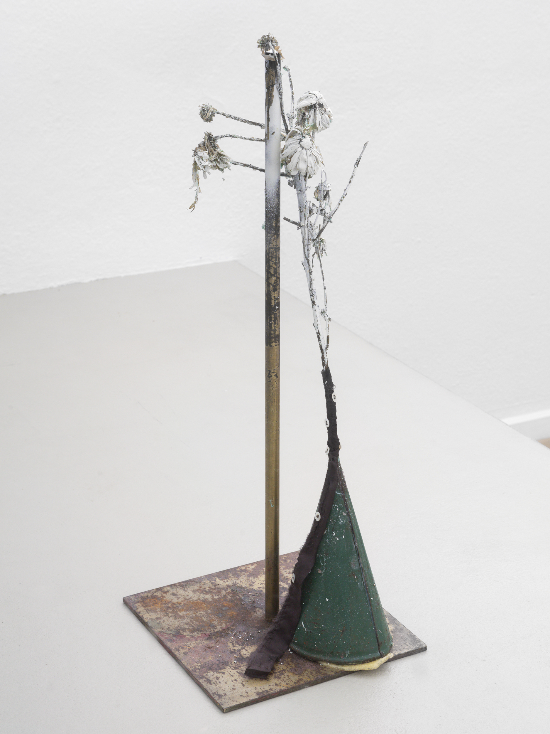 Bri Williams "Dunce Cap, 2024," Silicone, flowers, metal, paint, 66 x 25.4 x 25.4 cm