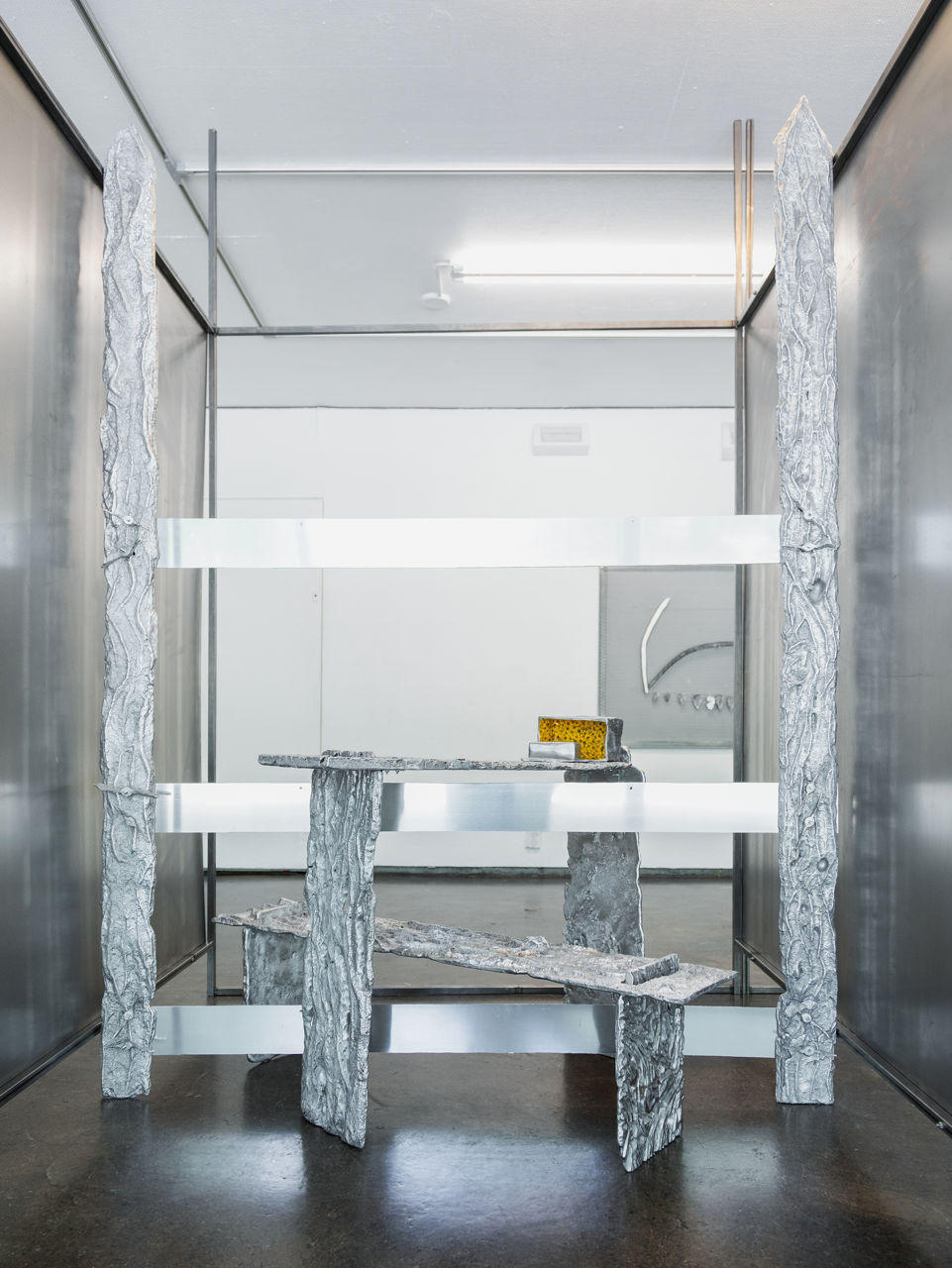 Maija Fox âways that roam usâ installation; casted aluminium, buttercups, forged steel, blue roll