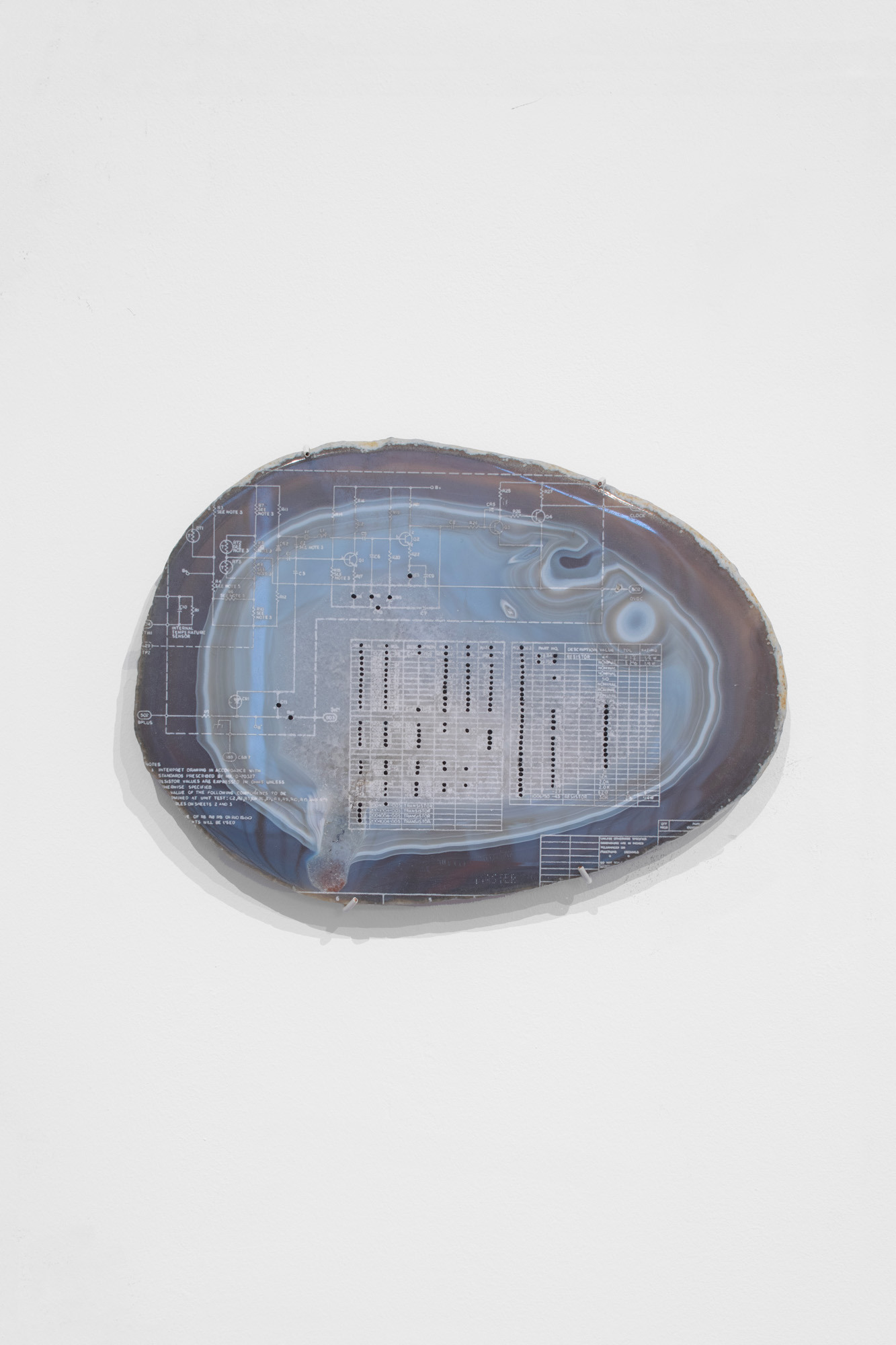 Eyeballing (b7-clock), Rachel Adams, Laser engraved agate, paint, 22.5 x 16 x 1 cm, 2024