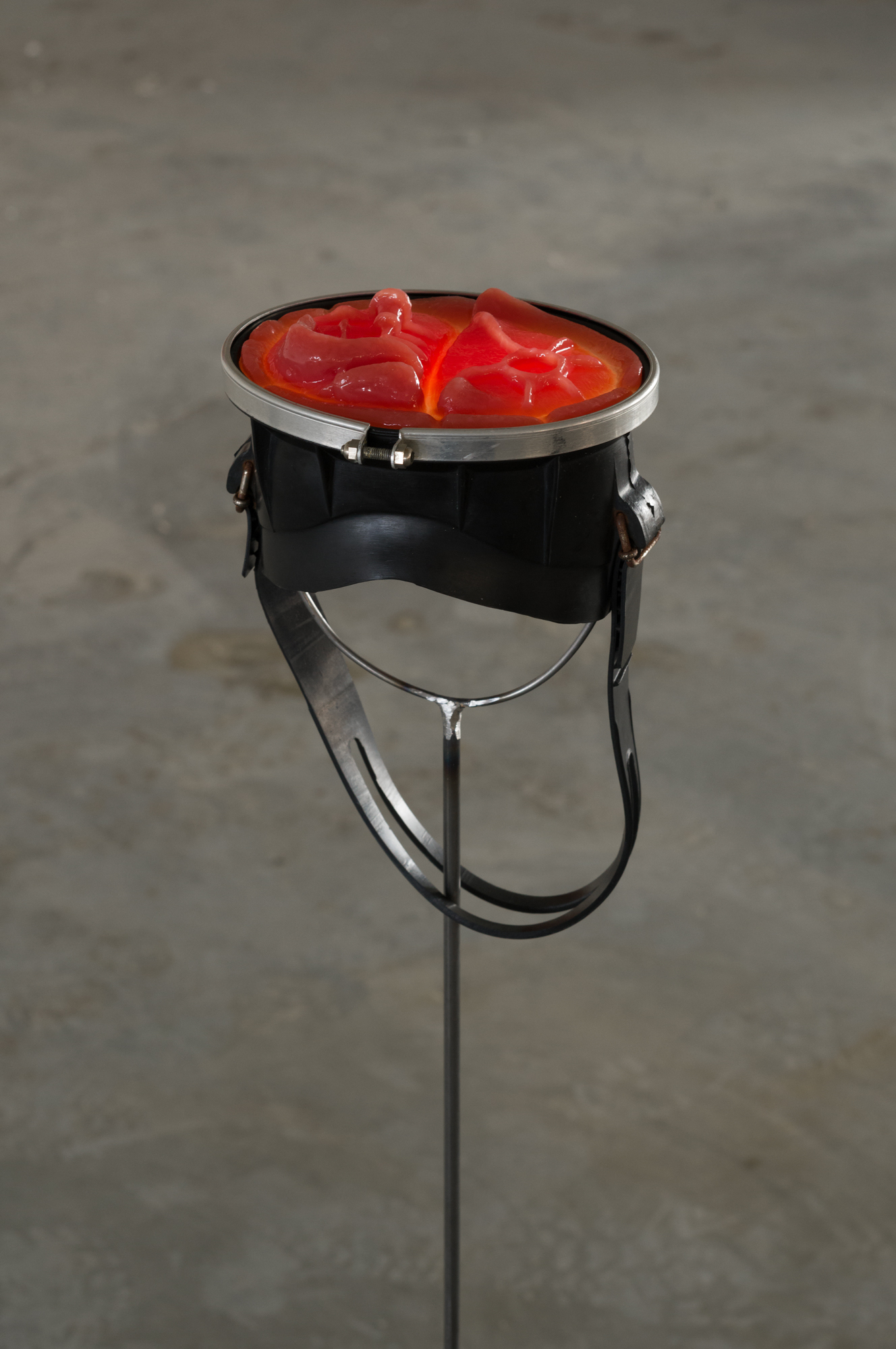 Nick Castonguay, "Soothsayer's Visard", 2024 cast silicone, scuba mask, LED chip, steel 9 x 9 x 38 inches
