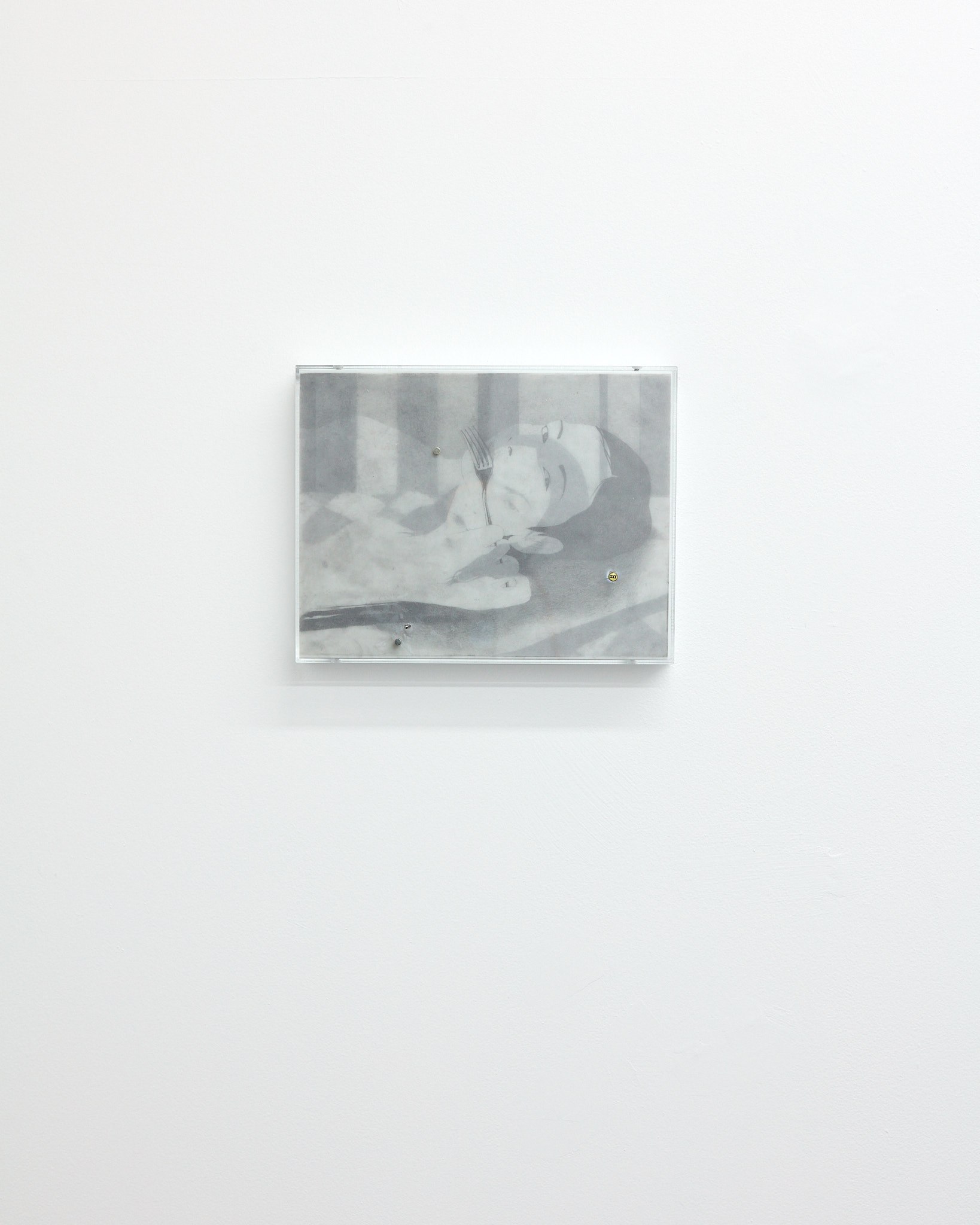 Naomi Hawksley Girl With a Fork, 2024 graphite on vellum, stainless steel 11 x 8.5 x 1.5 in (framed) 27.94 x 21.59 x 3.81 cm (framed)
