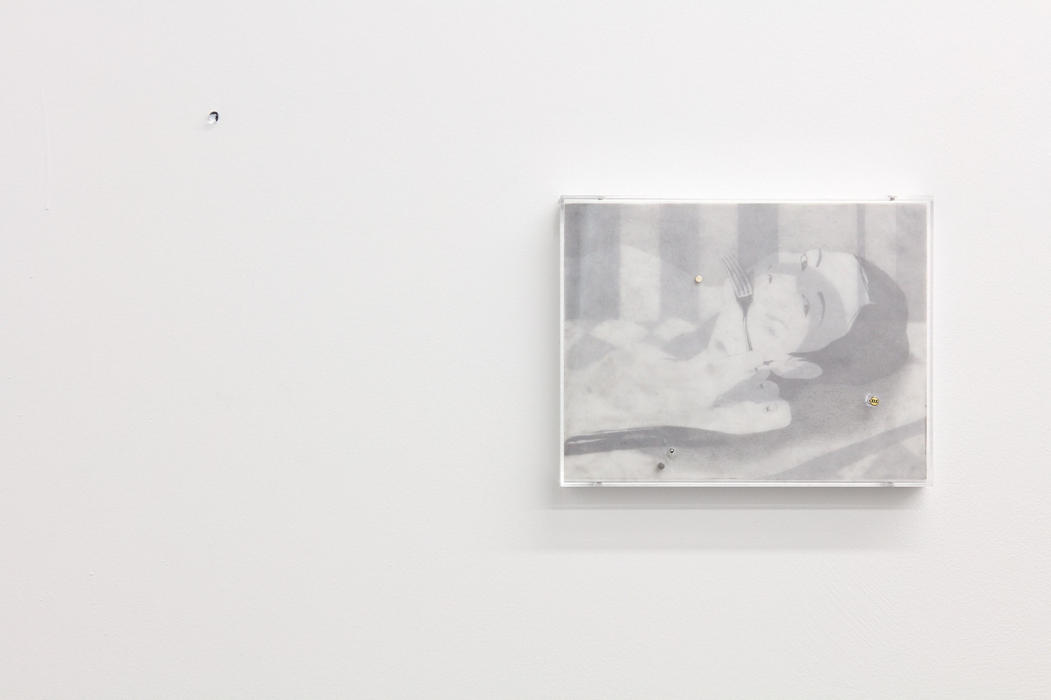 Naomi Hawksley Girl With a Fork, 2024 graphite on vellum, stainless steel 11 x 8.5 x 1.5 in (framed) 27.94 x 21.59 x 3.81 cm (framed)