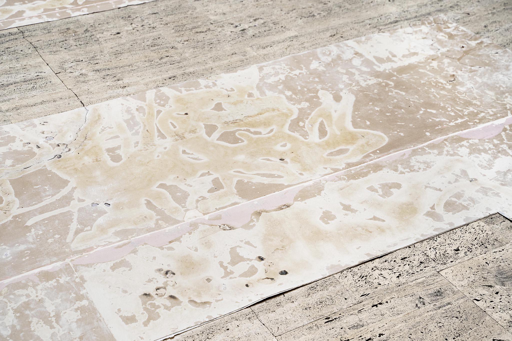 folus (aura), 2022-2024 (detail). Cardboard, plaster, plastic paint, fabric, cellulose glue. 0,1 x 655 x 310 cm