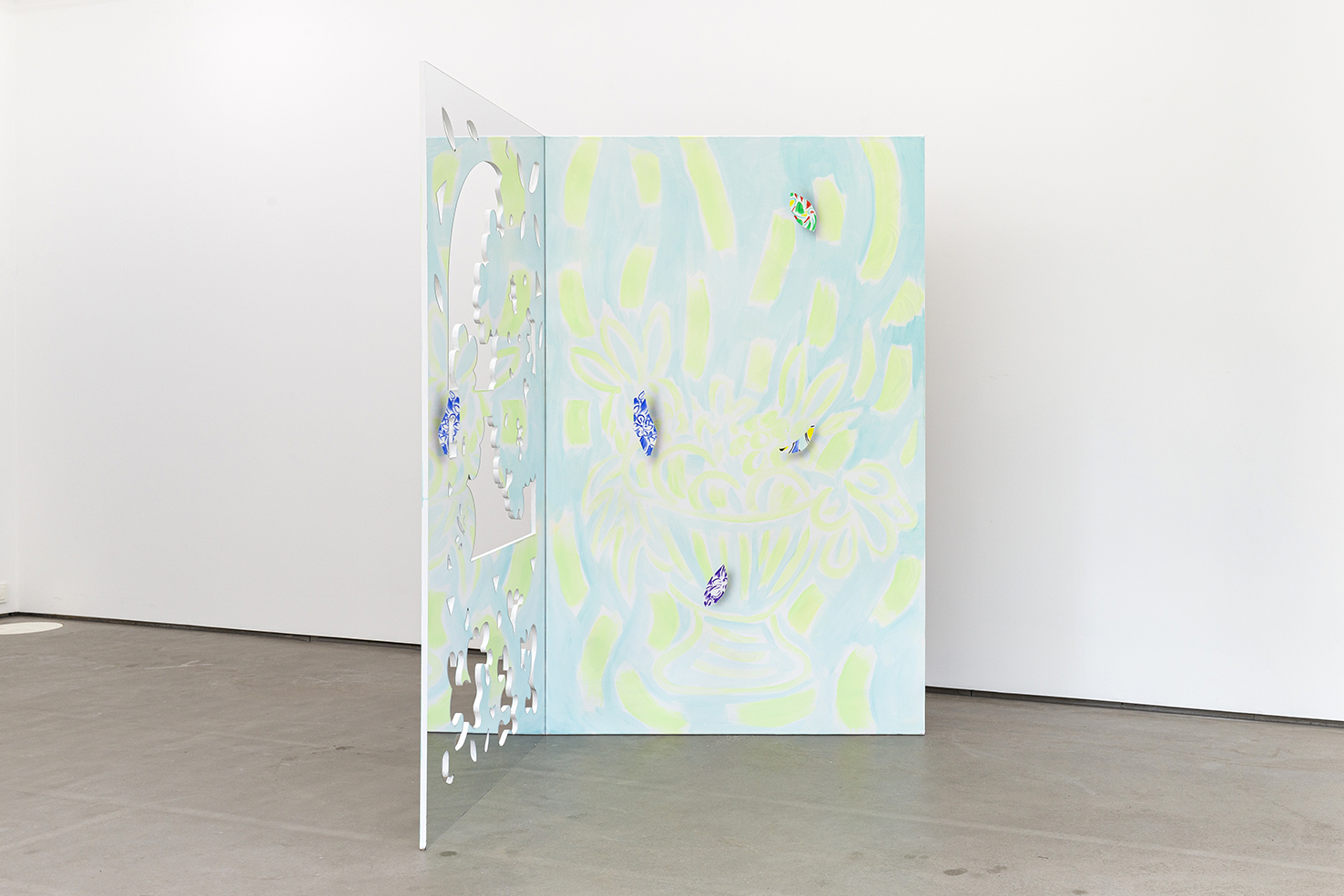 Open window (Day), acrylic on mdd, cut-out mirror, 195 x 129 x 129 cm