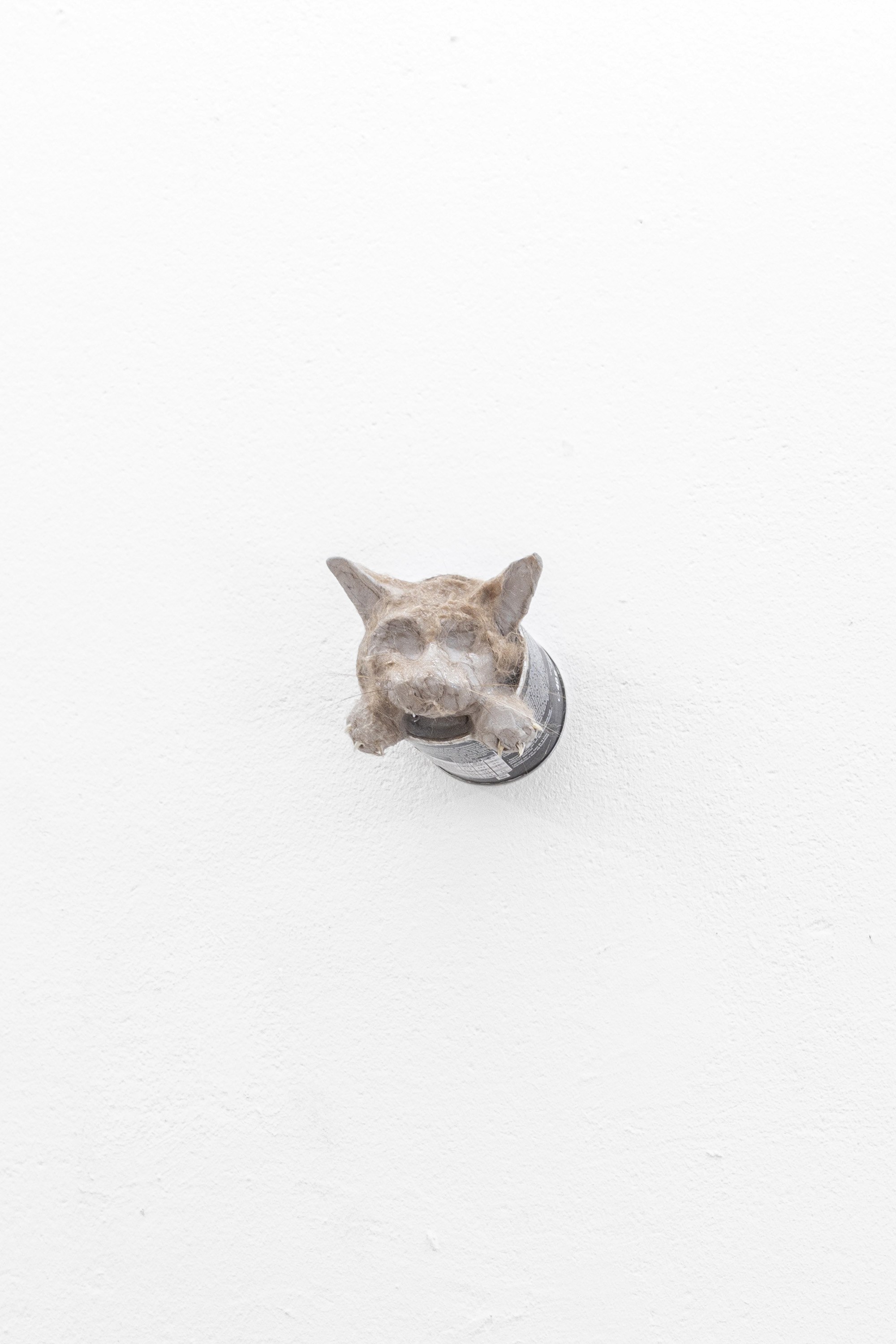 Vanya Venmer, "Rating Star" 2023 Pringles can, clay, glue, cat whiskers, claws, fur of Marcel the cat.