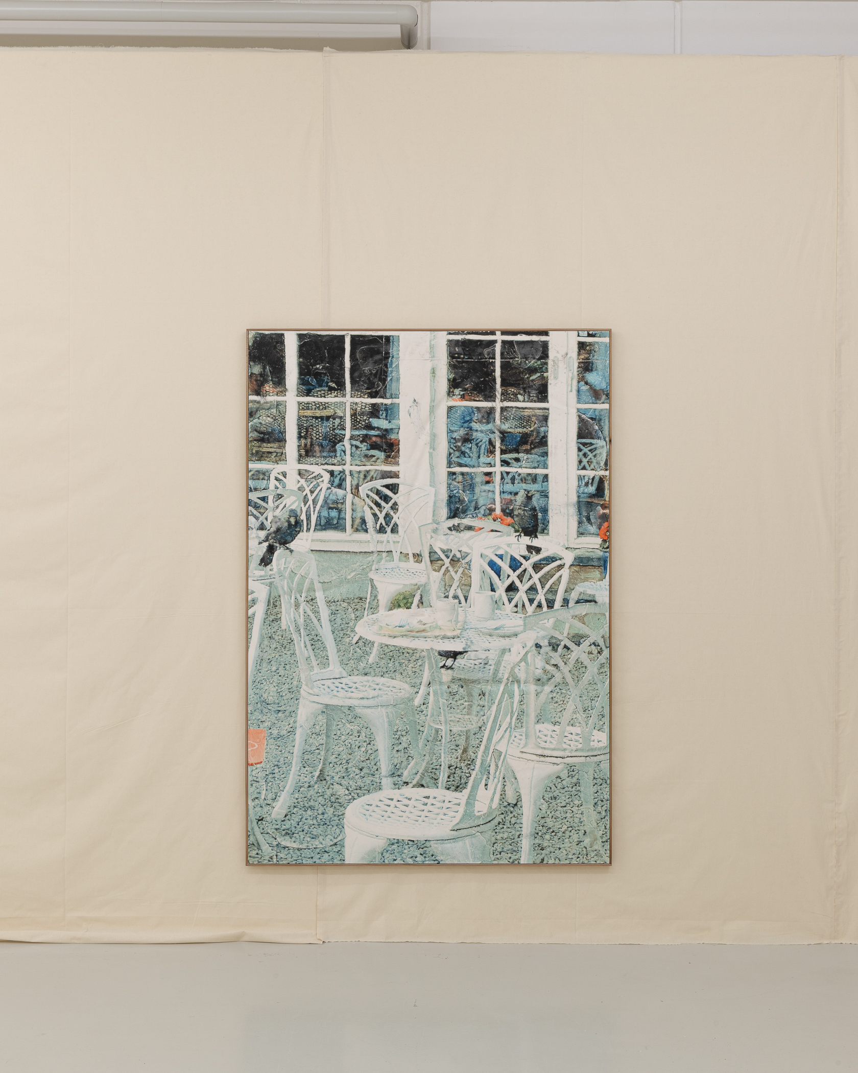 Fika. 2024. Pigment ink in polymer modified plaster, UV protective acrylic sealer, artist frame made from elm. 174,7 x 119 cm