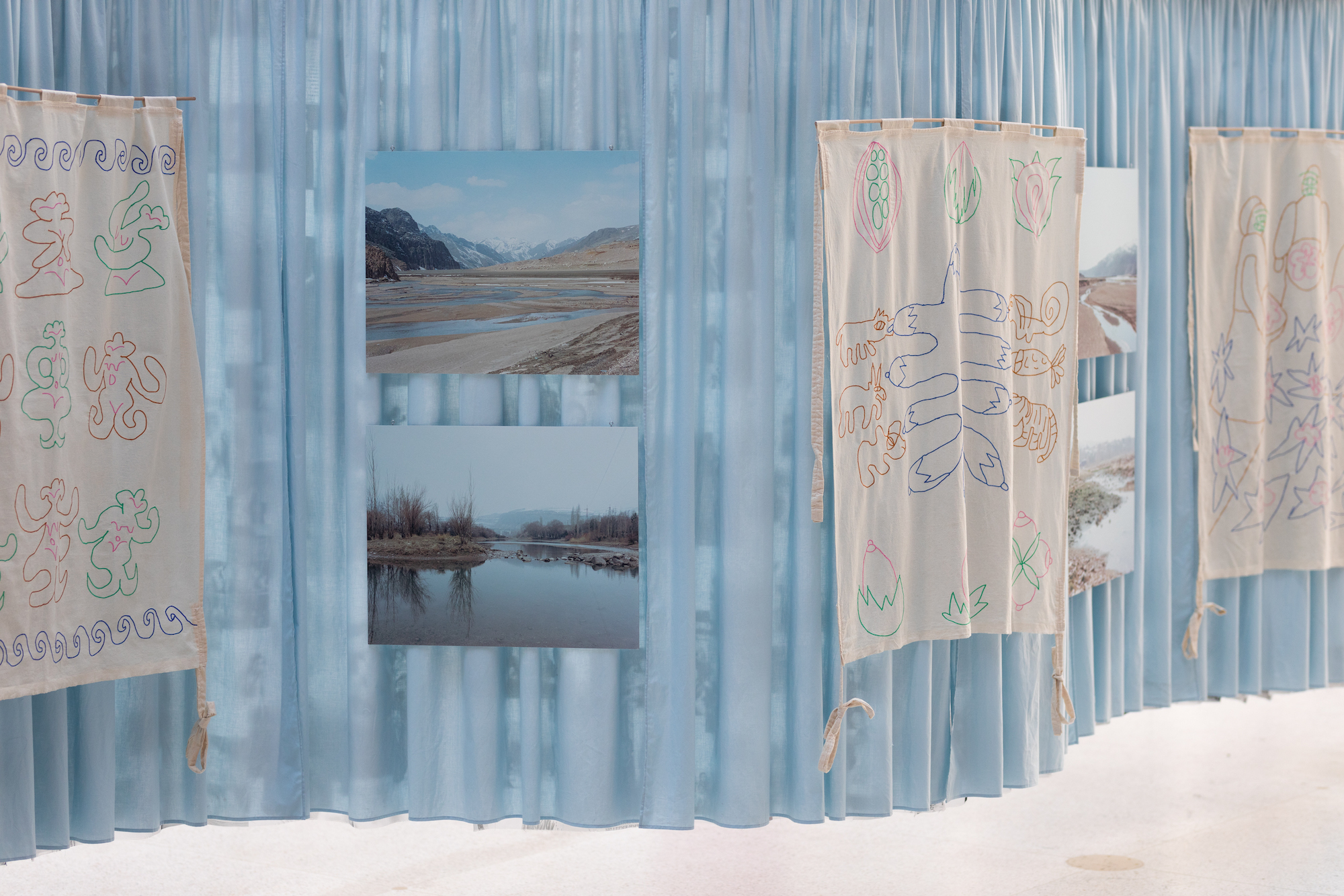 DAVRA research group (Madina Joldybek, Zumrad Mirzalieva, Saodat Ismailova),Taming Women and Waters in Soviet Central Asia, 2024, exhibition view, Biennale Matter of Art 2024, National Gallery Prague © Jonáš Verešpej