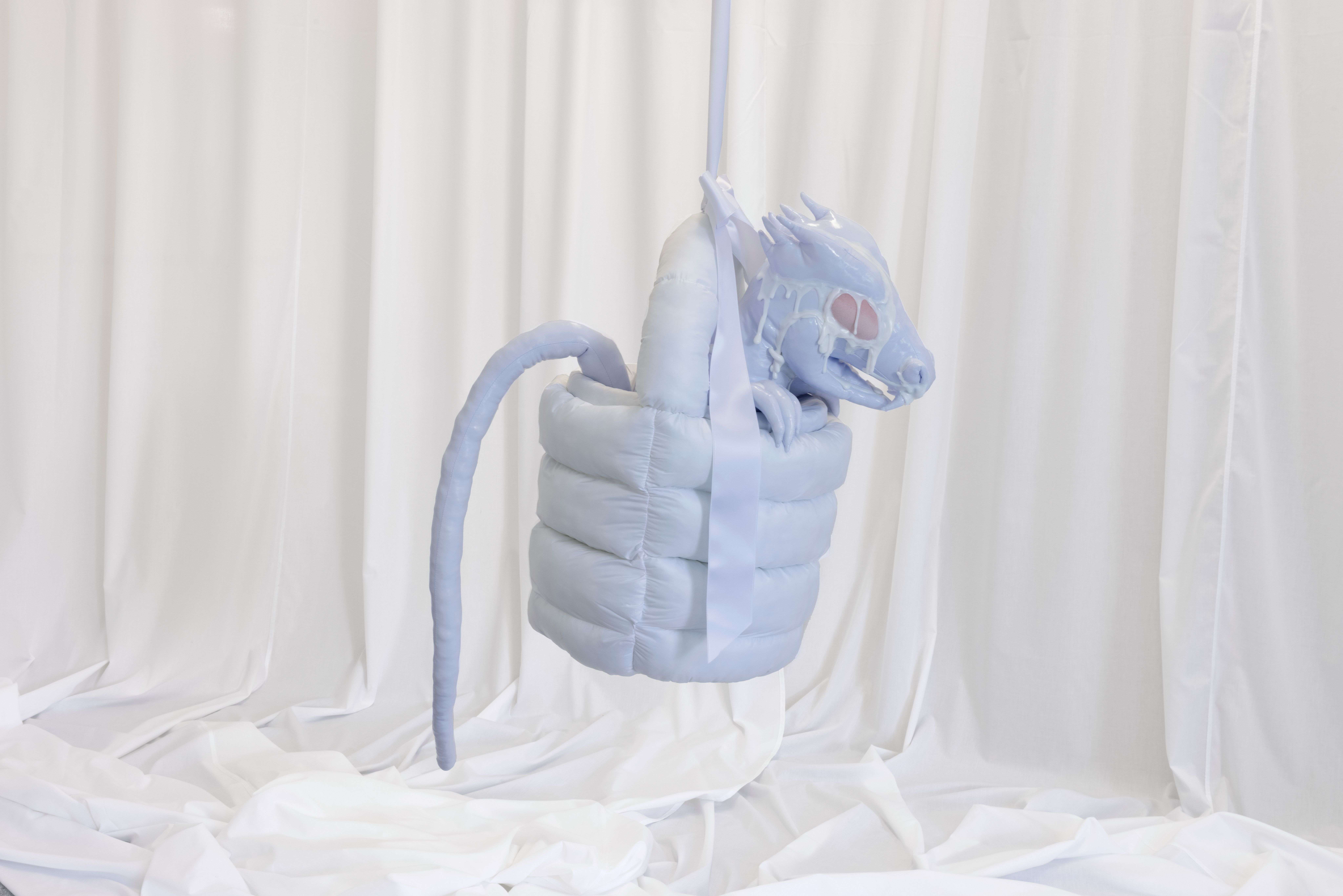 Mary-Audrey Ramirez, Big Baby Valentine (yes, Valerie’s little brother), 2024, Fluff, vinyl, nylon, velvet, satin and plastic, 48 × 34 x 50 cm 
Courtesy: the artist and MARTINETZ, Cologne
Photo: Tamara Lorenz