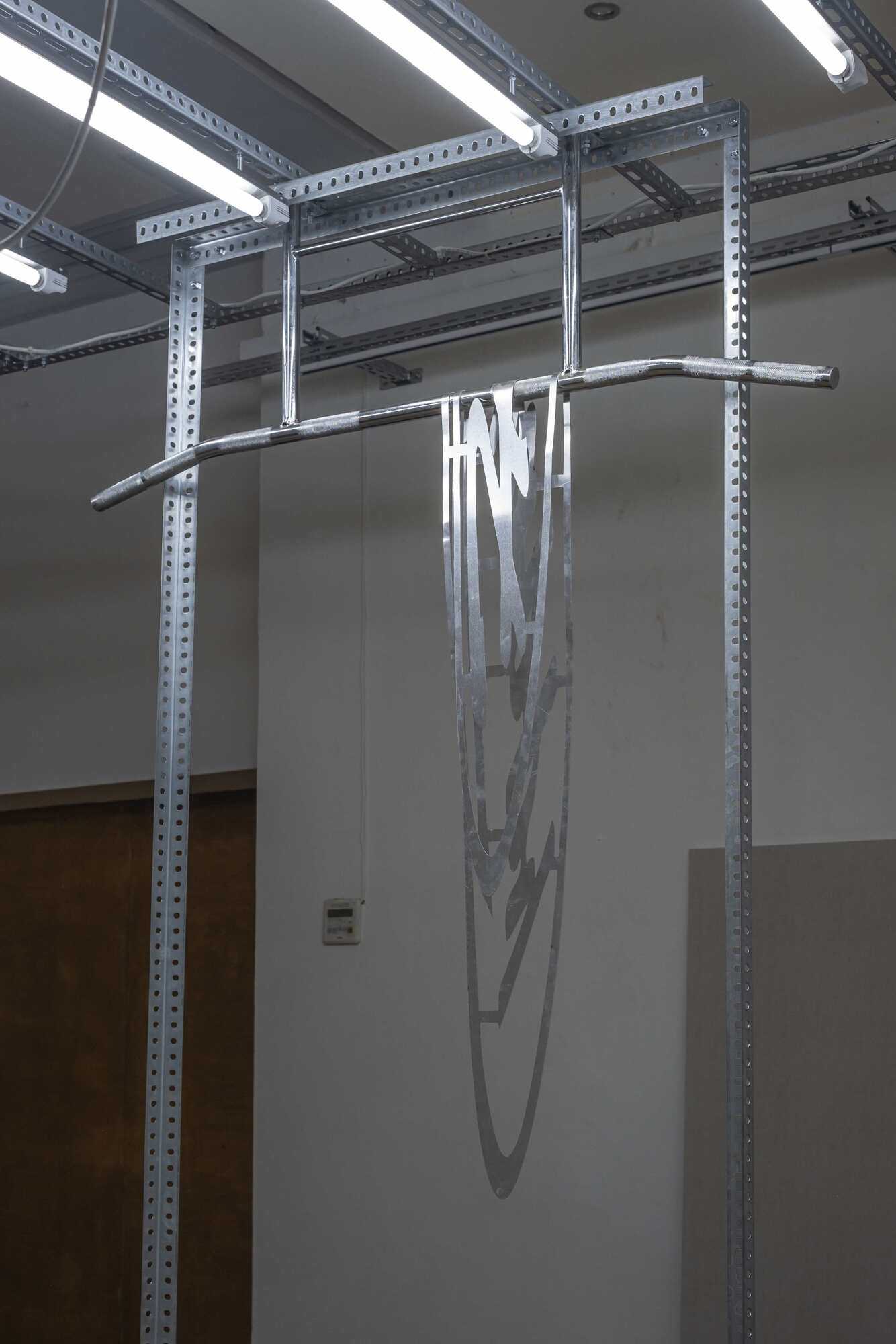 Happy (2024) laser cut aluminium, and steal pull bar and steal frame 130 x 150 x 10 cm