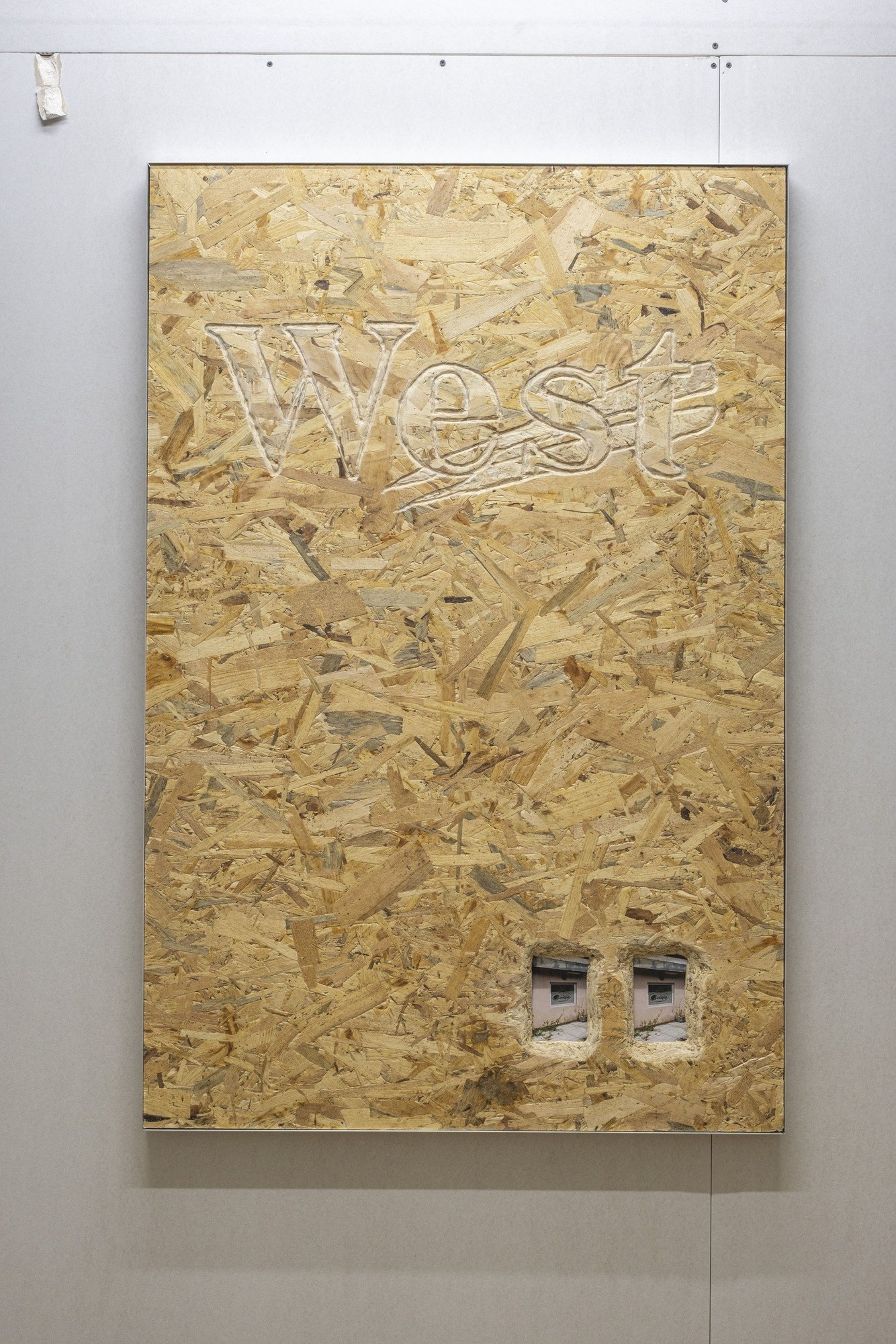 West (2024) carved OSB borad, laser jet prints and aluminium frame 87 x 120 cm