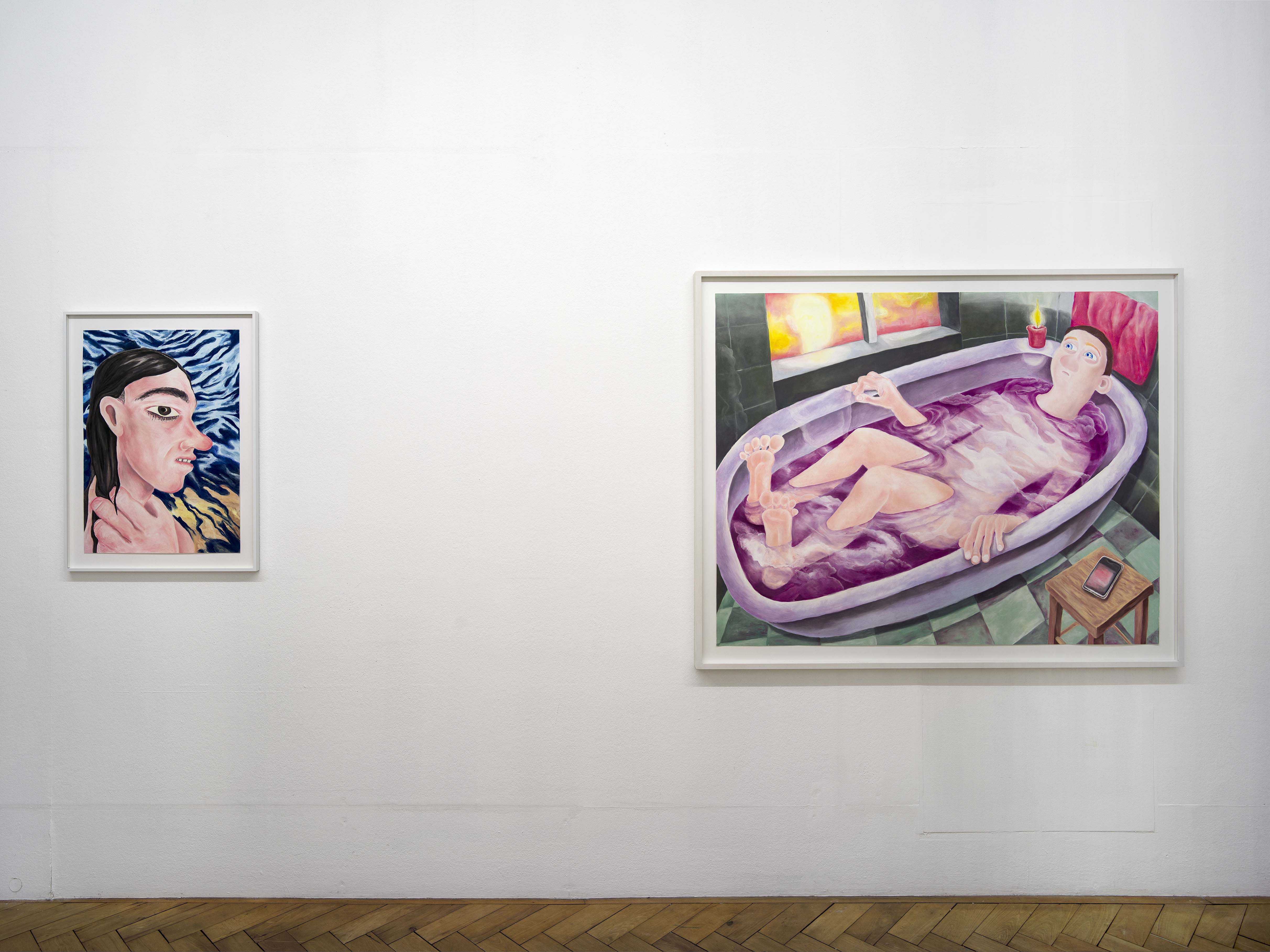 Milva Stutz, Nightmare Girl, 2024 / A Boy Complains, 2024, Exhibition View „If You See Me Stumble“, Kunsthaus Langenthal, 2024. Photo: Cedric Mussano, Courtesy: The artist, Galerie Barbara Seiler.