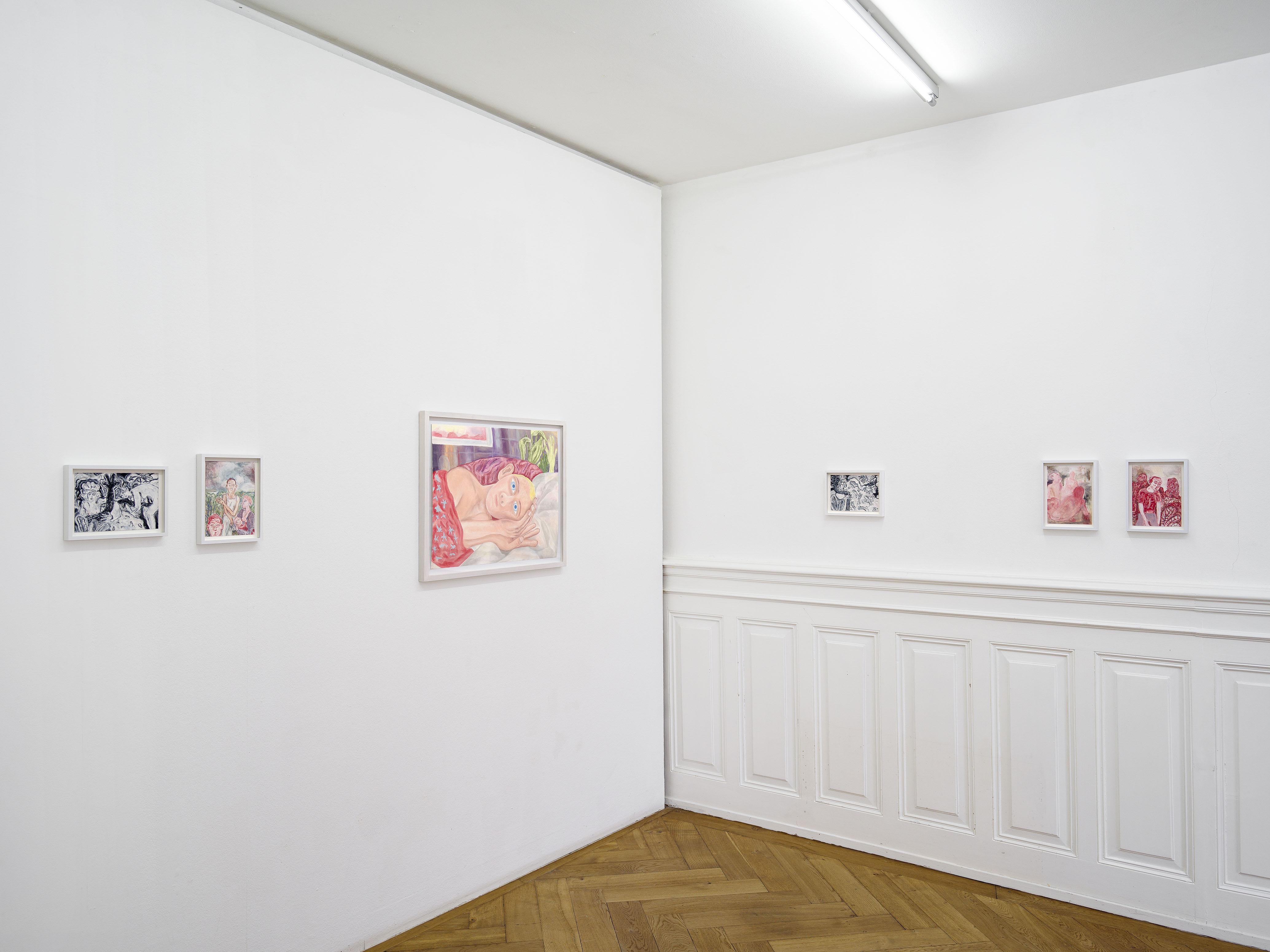 Milva Stutz, Friends, 2024 / I Wanna Stay In Bed With You All Day, 2023, Exhibition View „If You See Me Stumble“, Kunsthaus Langenthal, 2024. Photo: Cedric Mussano, Courtesy: The artist, Galerie Barbara Seiler.