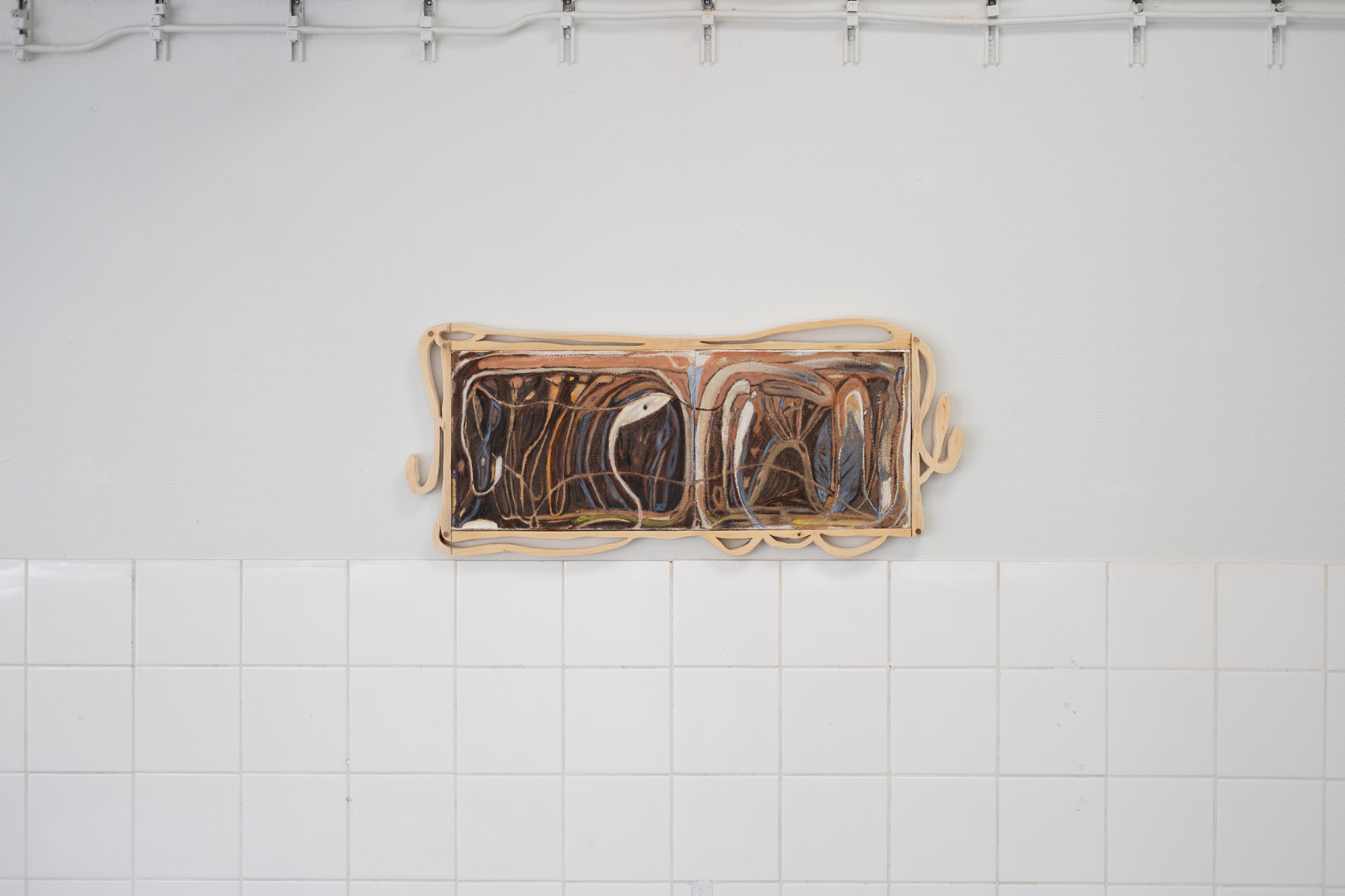 "Souterrain", 33x79 cm, oil on canvas, wood, 2024 / Kerttu Saali