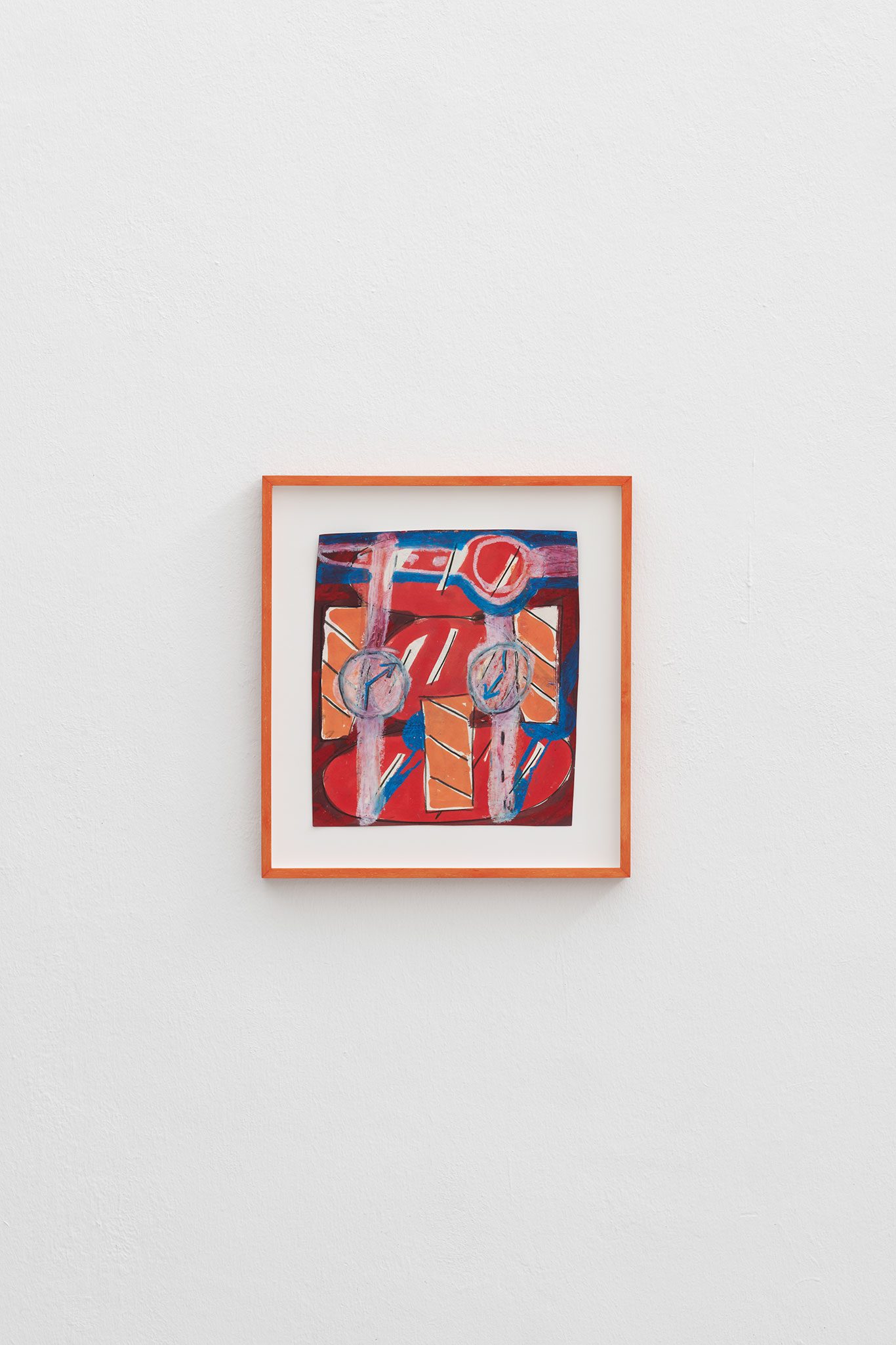 framed drawing; title: " orange watch"; 22 x 23 cm; water colour, pencil, crayon