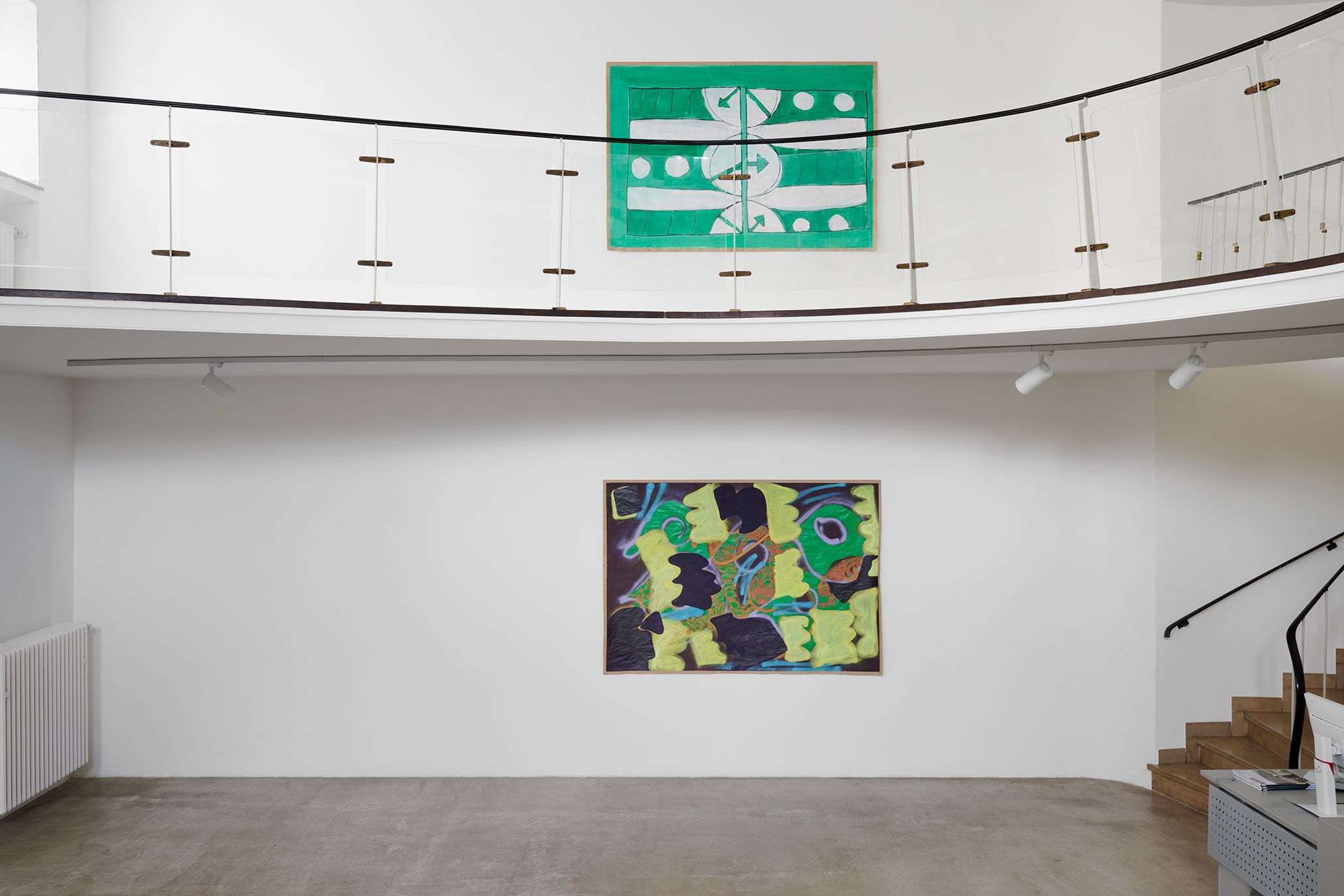 2 paintings on paper; no titles; 140 x 200 cm; acrylic, charcoal, spray paint