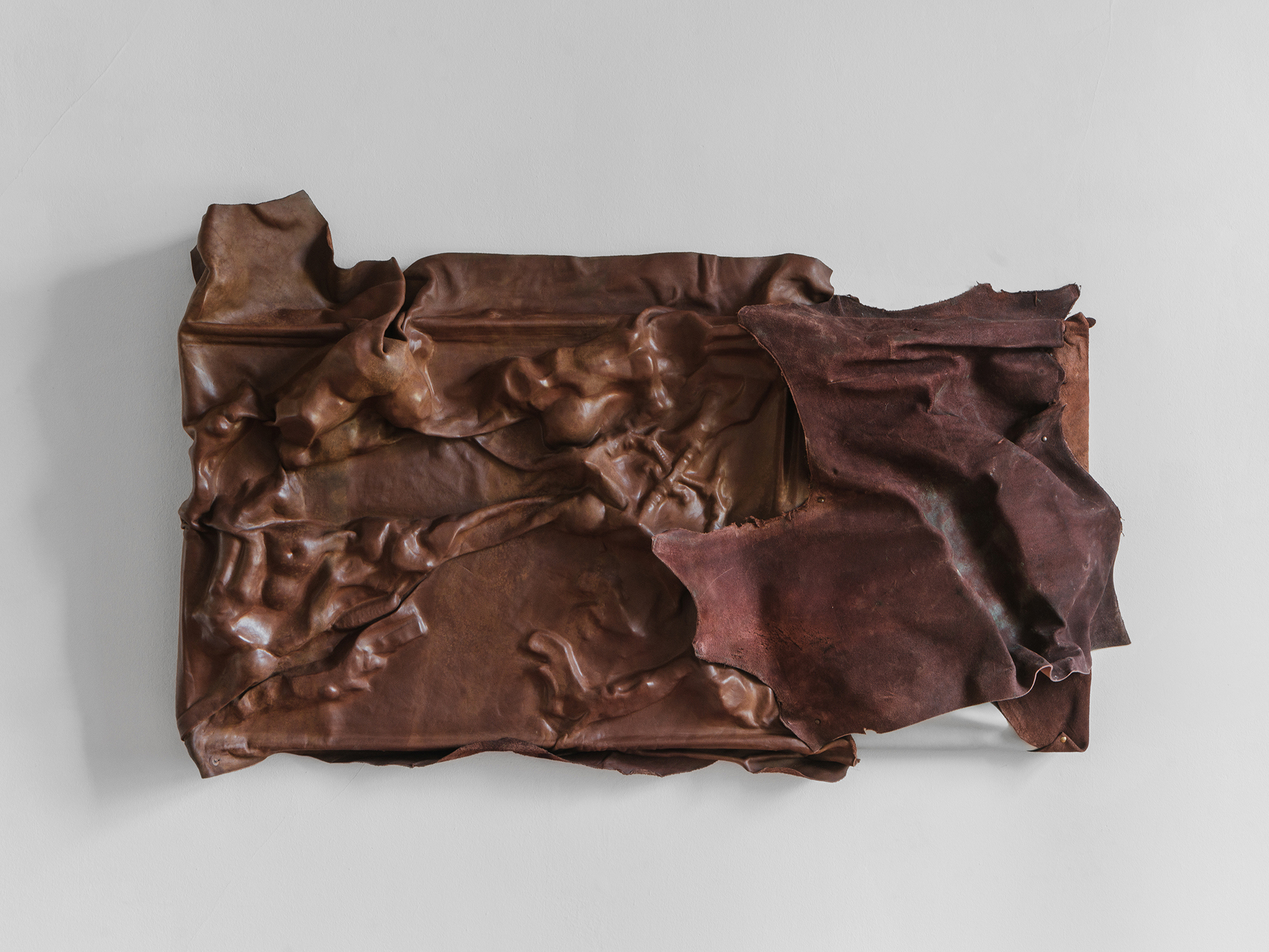 Ana Gzirishvili, Flighty Trails, 2024, Leather Cast, Wood, 85x135x22 cm