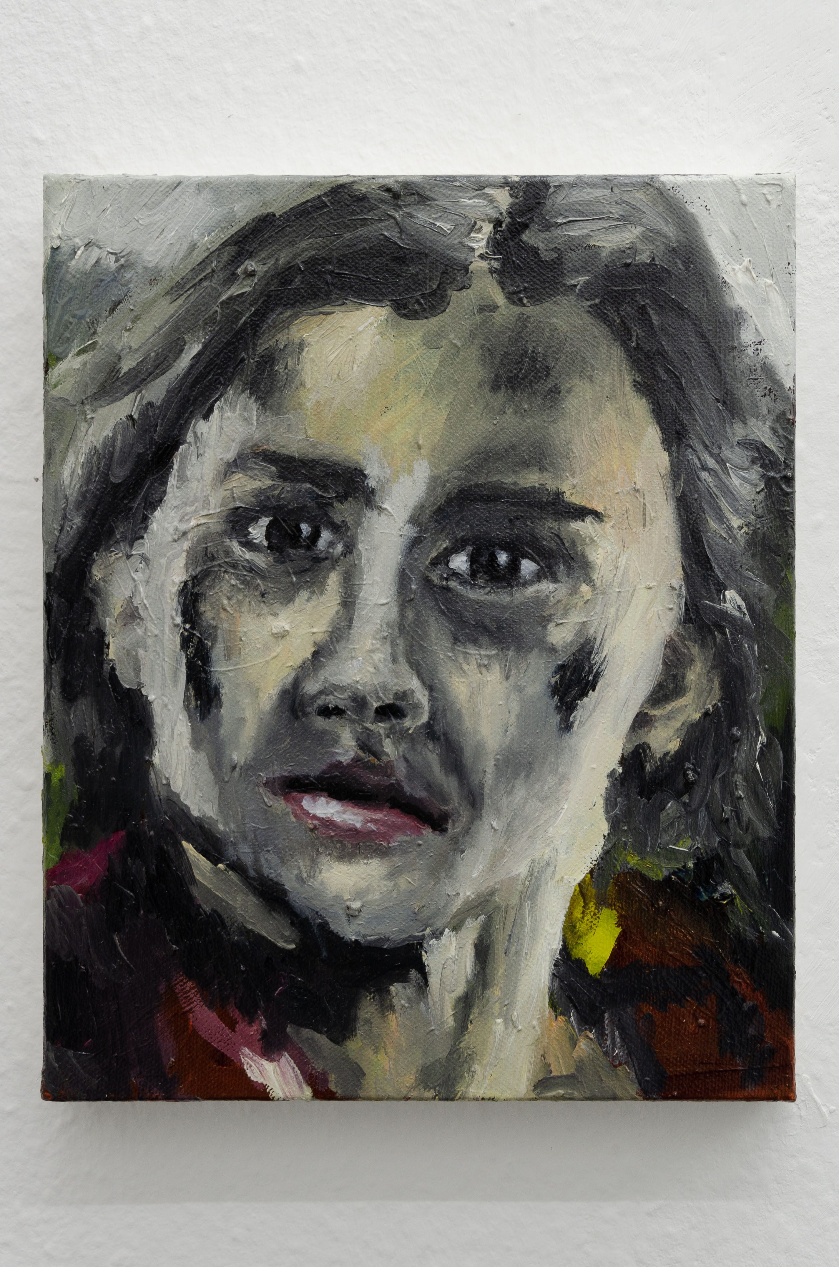 Luca Ilic, âWhoâs there?â he shouted. âI warn you â Iâm armed!â, 2021, Oil on canvas, 30cm x 24cm