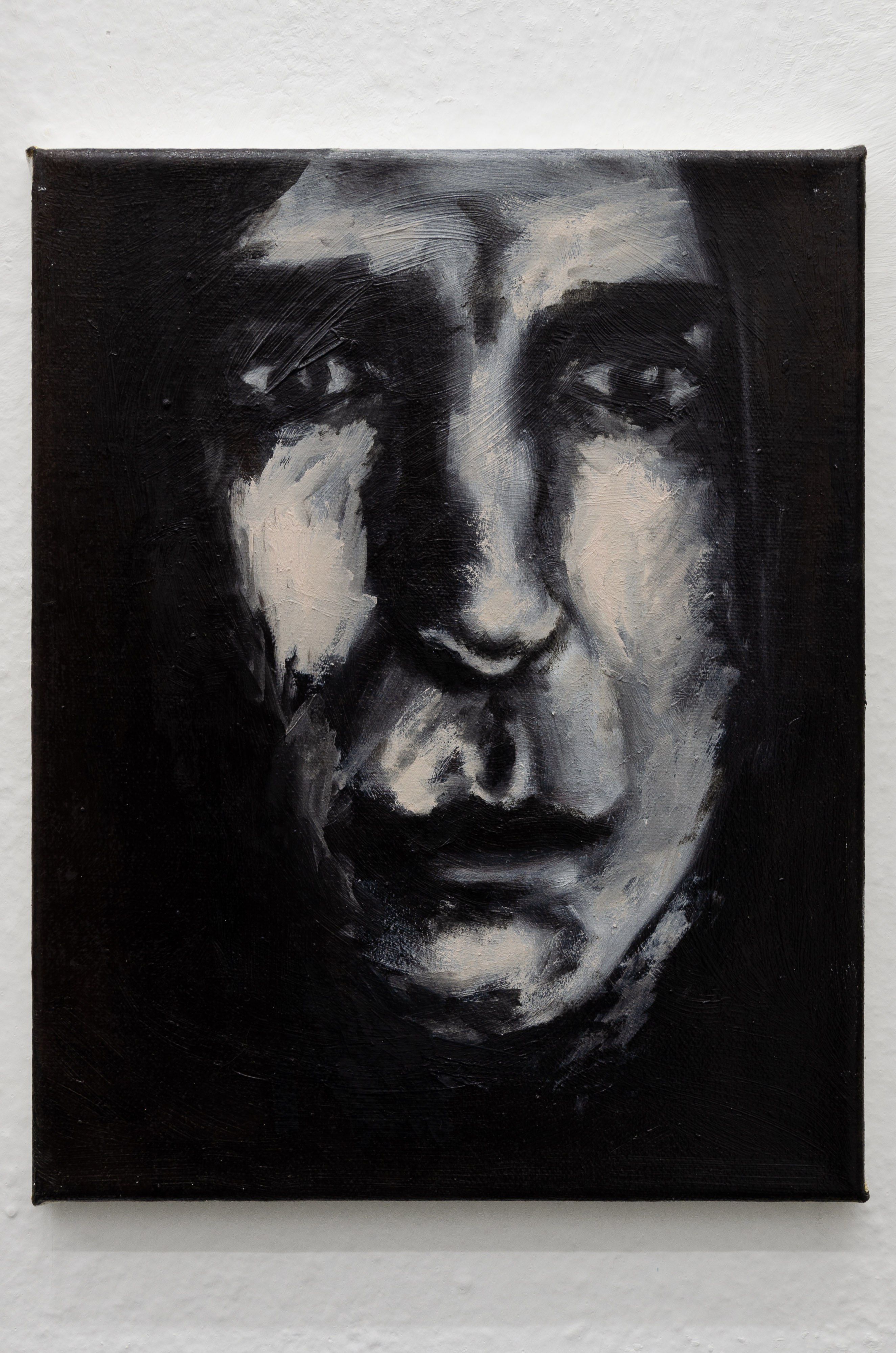 Luca Ilic, âHeâs back!â said George. âDadâs home!â, 2024, Oil on canvas, 30cm x 24cm