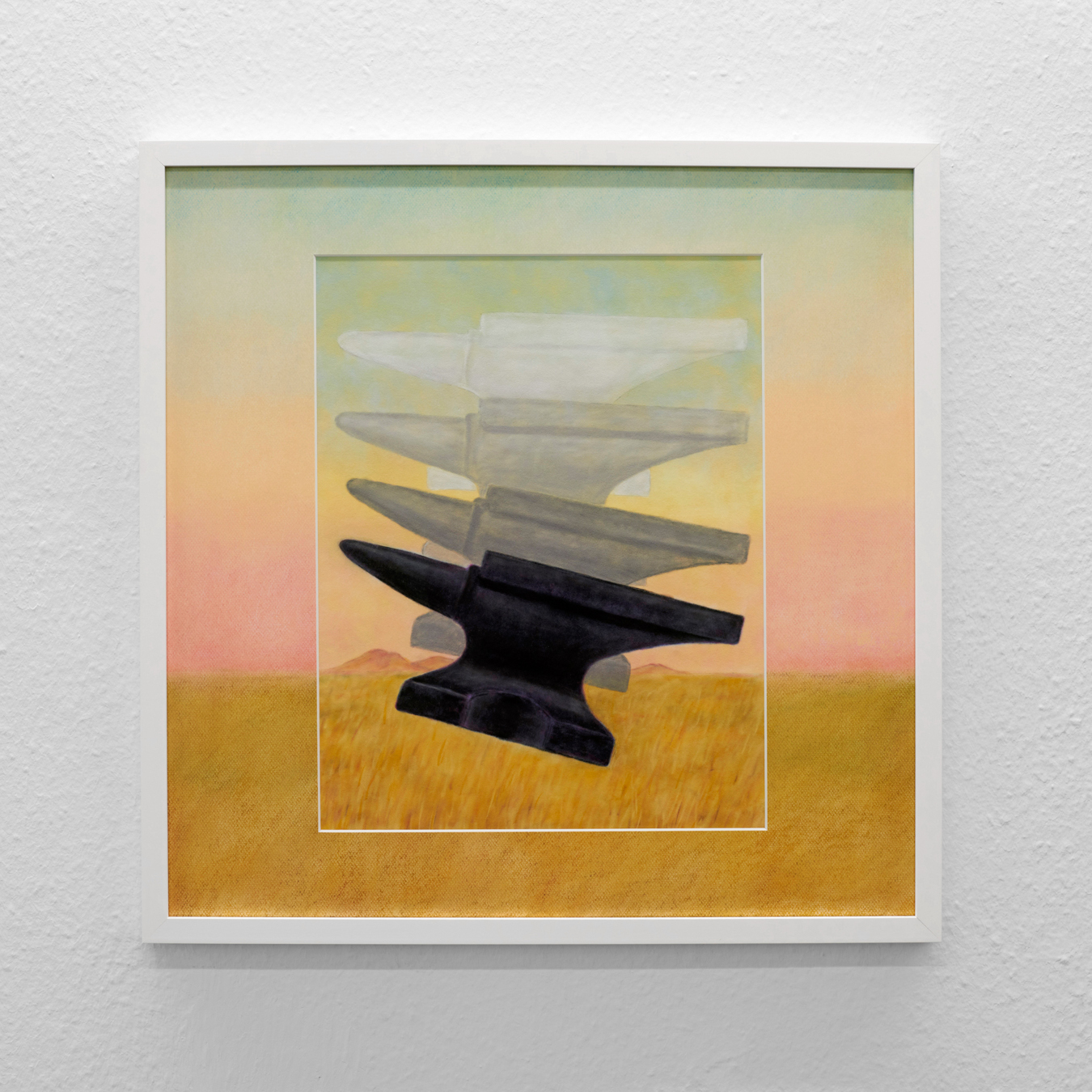 Adam Cruces, Falling Anvil, 2024, Pastel on velour and mat board, 62 x 62 cm
