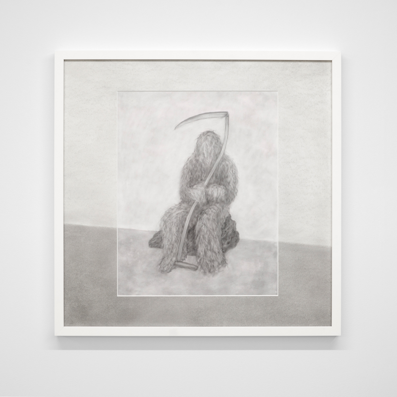 Adam Cruces, Figure with Scythe (Reaper), 2024, Pastel on velour and mat board, 62 x 62 cm
