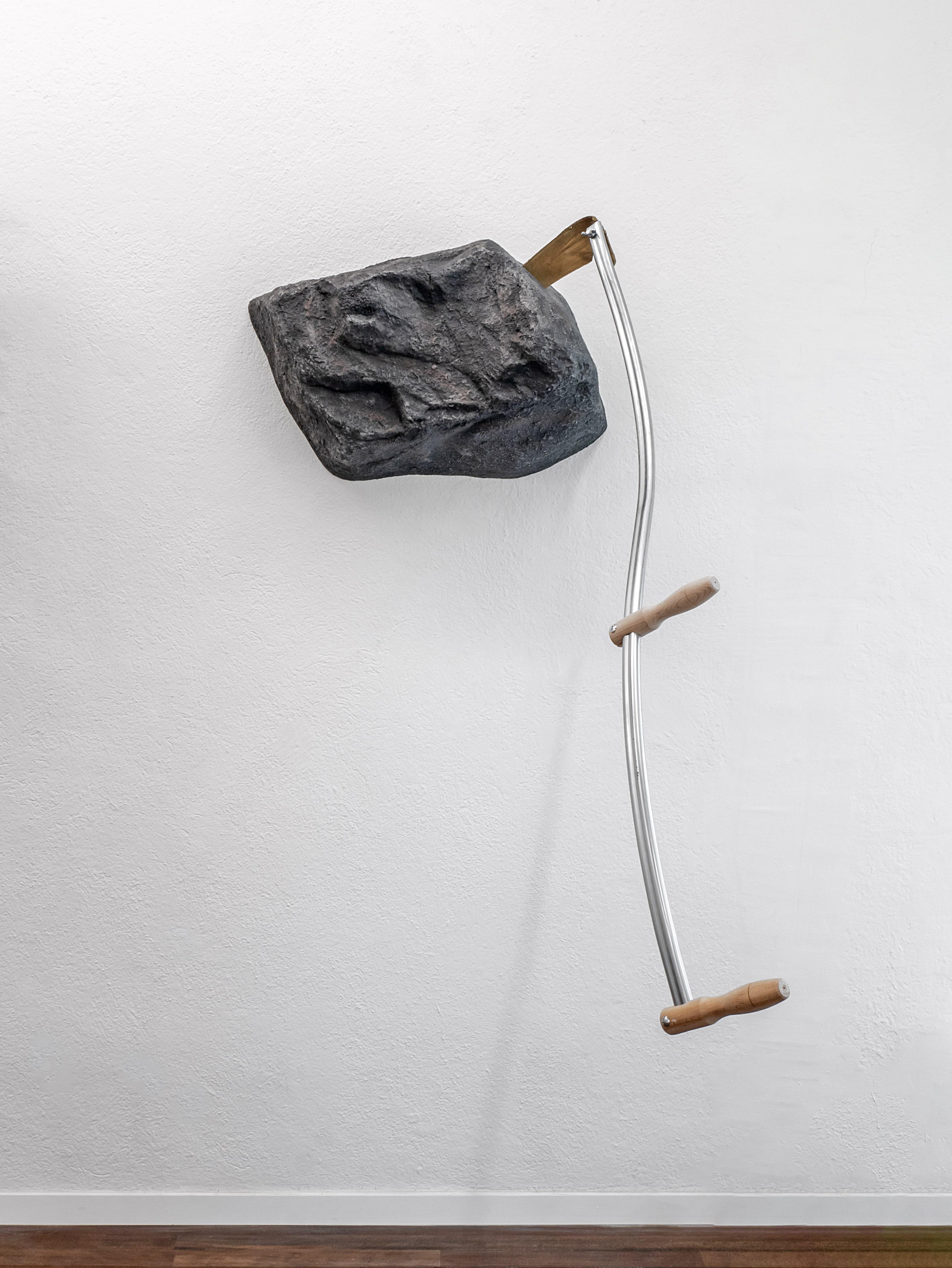 Adam Cruces, Scythe in the Stone (Gold), 2024, Scythe, acrylic, fiberglass, 120 x 85 x 108 cm