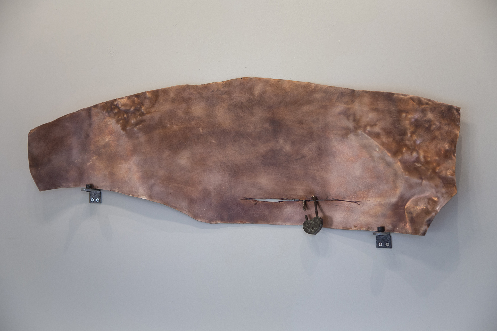 A Wall Whispers The Promise Of Reunion, 2024, Cooper Plate, A Lock from the Bridge of Love in Kosice, 97 x 35 cm