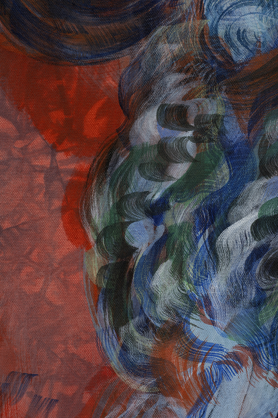 Ana Manso, âcaryatidâ (detail), 2024 (Tie-dye, acrylic and oil on canvas, 230 x 33 cm).