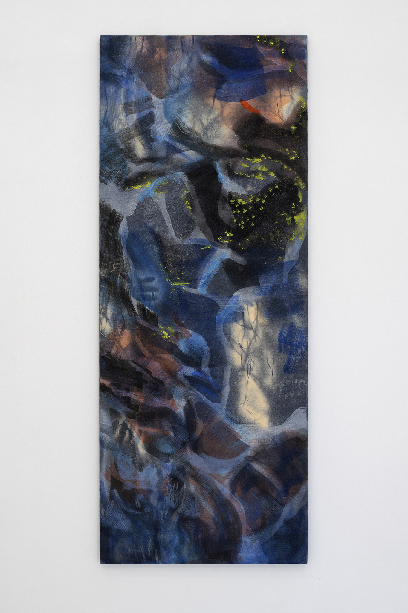 Ana Manso, âpulmĂŁoâ, 2024 (Tie-dye, acrylic and oil on canvas, 180 x 70 cm).
