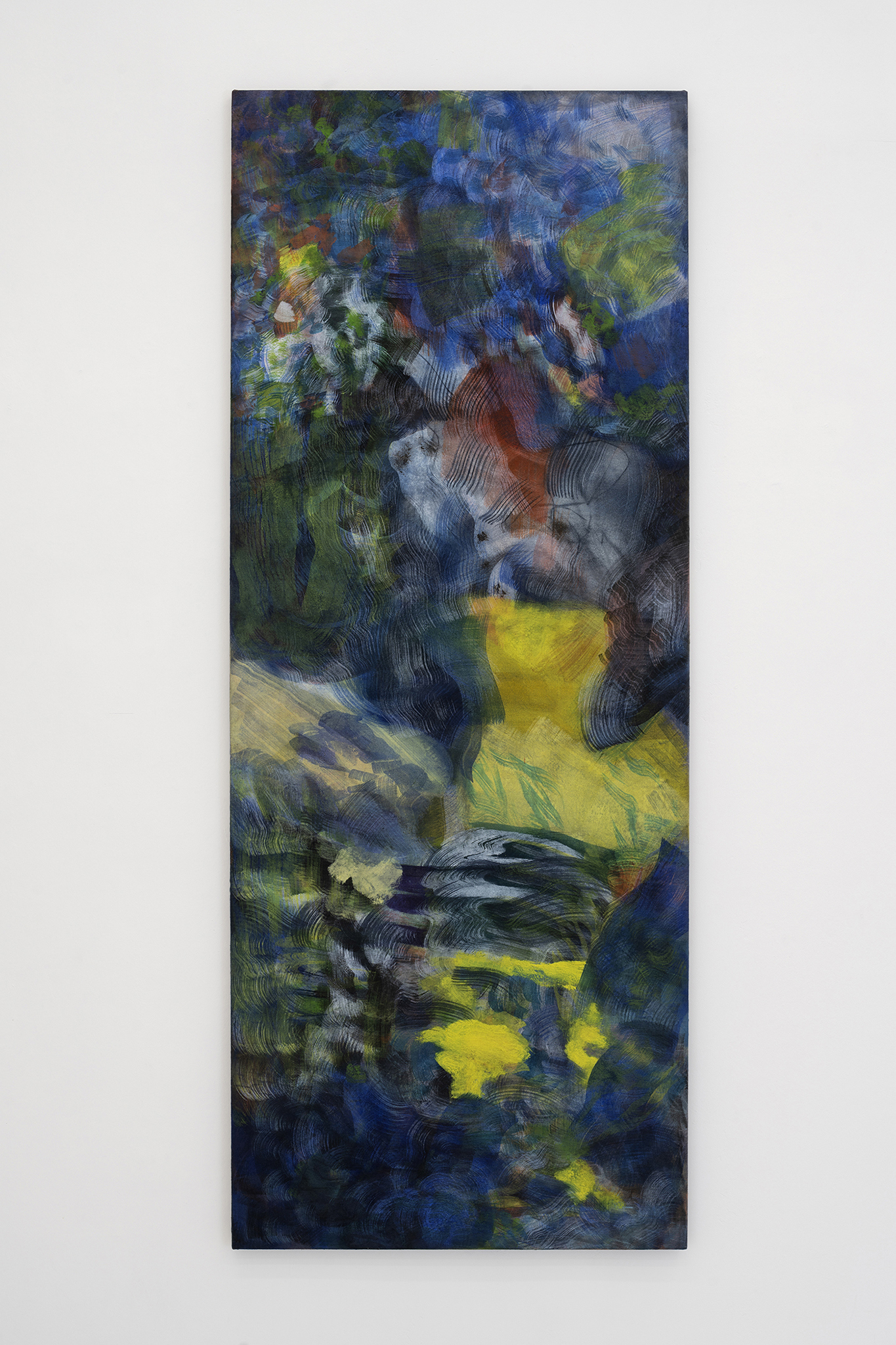 Ana Manso, animalâ, 2024 (Tie-dye, acrylic and oil on canvas, 180 x 70 cm).