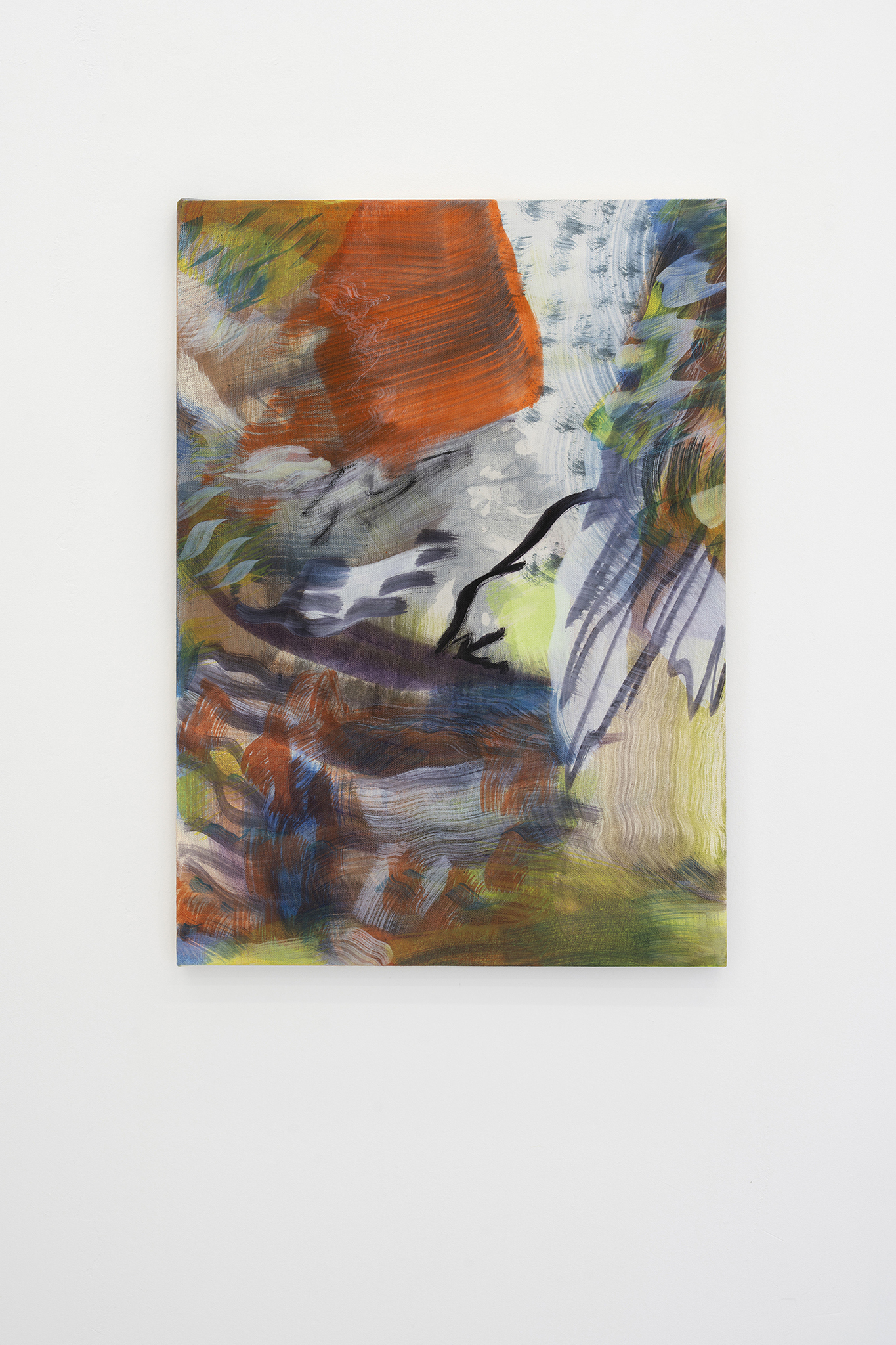 Ana Manso, âwiderâ, 2024 (Tie-dye, acrylic and oil on canvas, 70 x 50 cm).