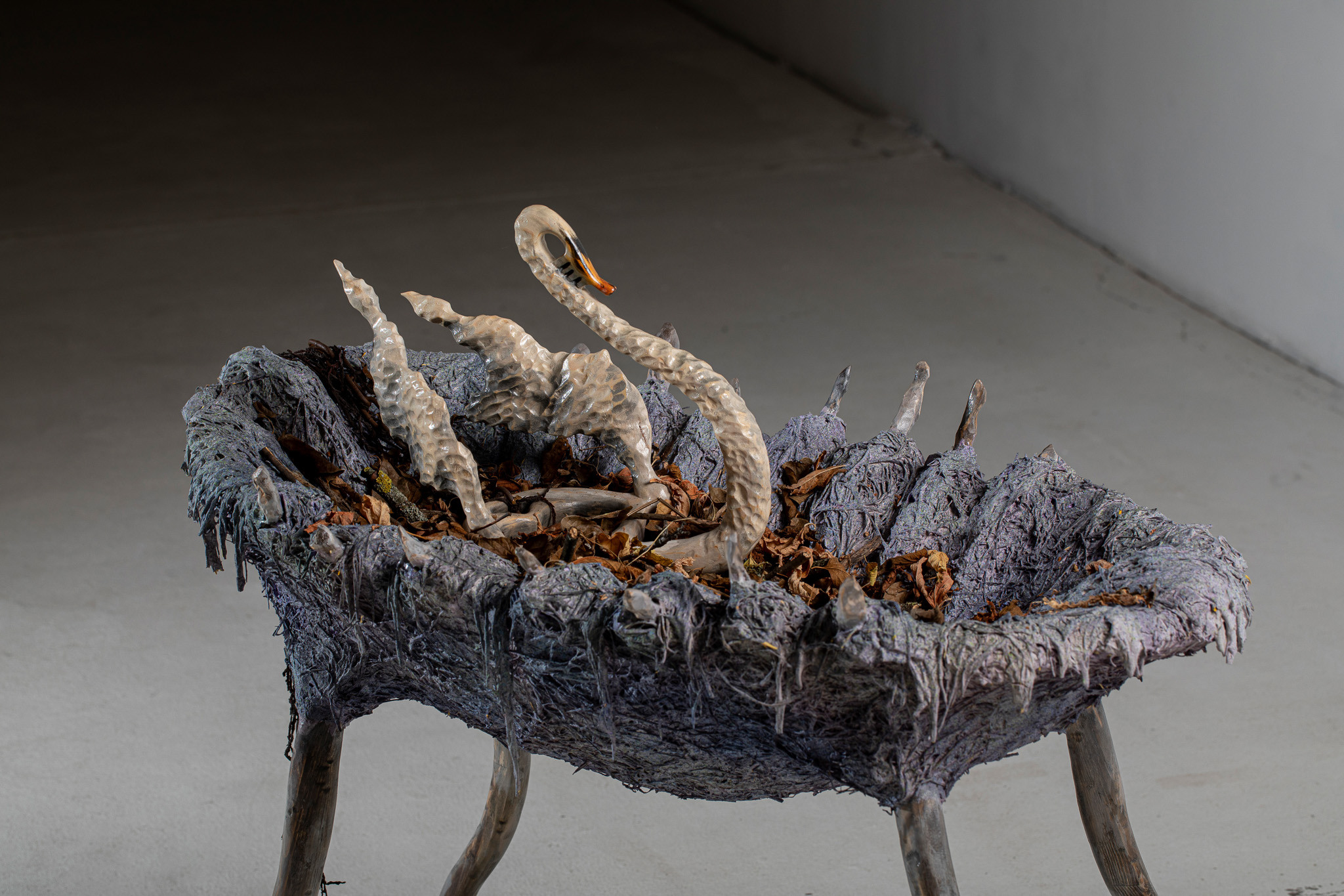 Ádám Horváth, Fragile symbiosis between hollow bones, 2021; exhibition view from To the Bottom of the Goblet, Art Quarter Budapest