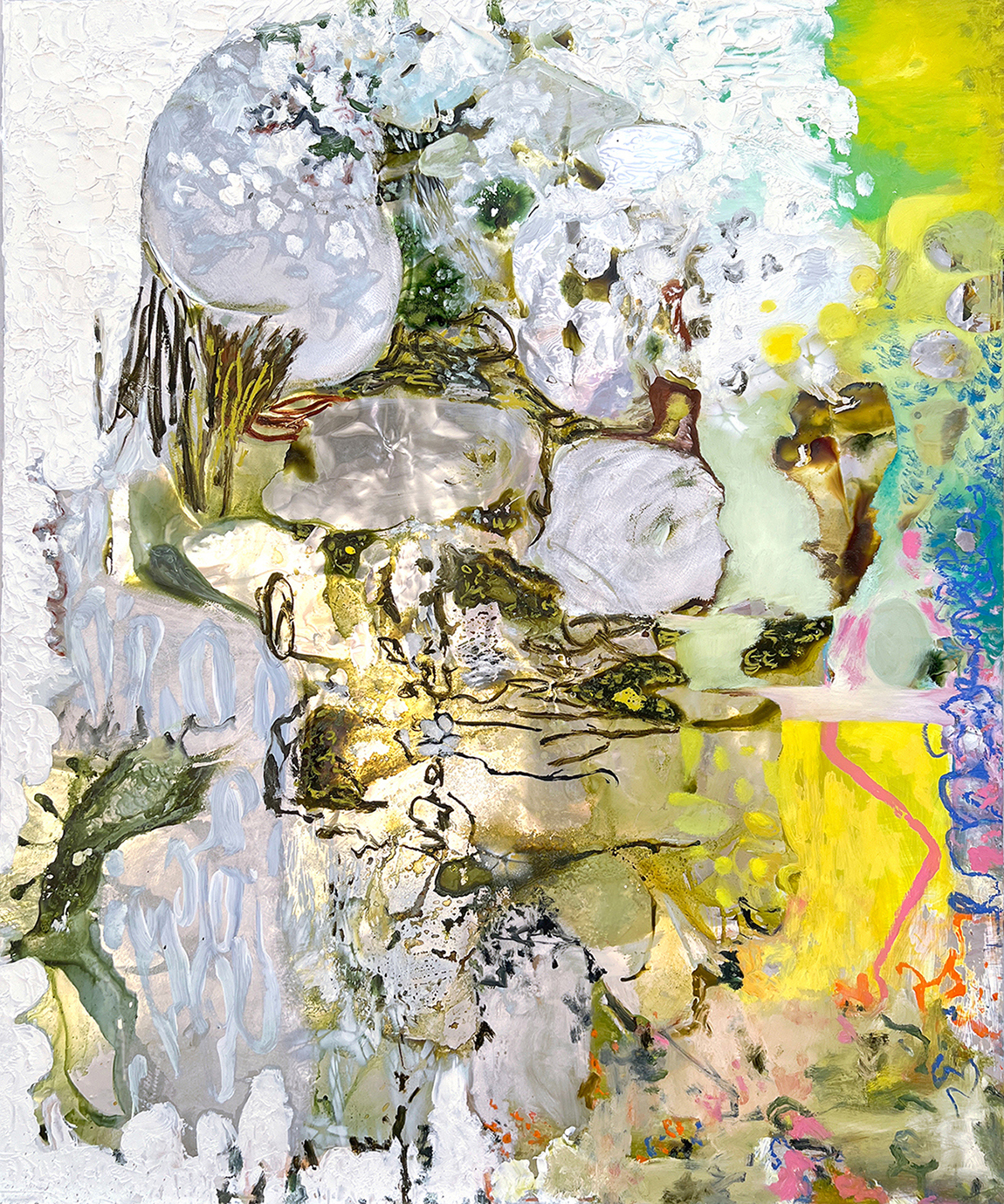 Wolfgang Betke, Abwehrzauber, 2020-2024, Ink, acrylic, oil on aluminium, 149.3 x 125 cm