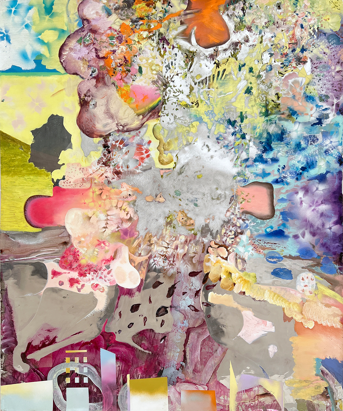 Wolfgang Betke, Muriburiland, 2023, Oil, ink, spray paint on aluminium