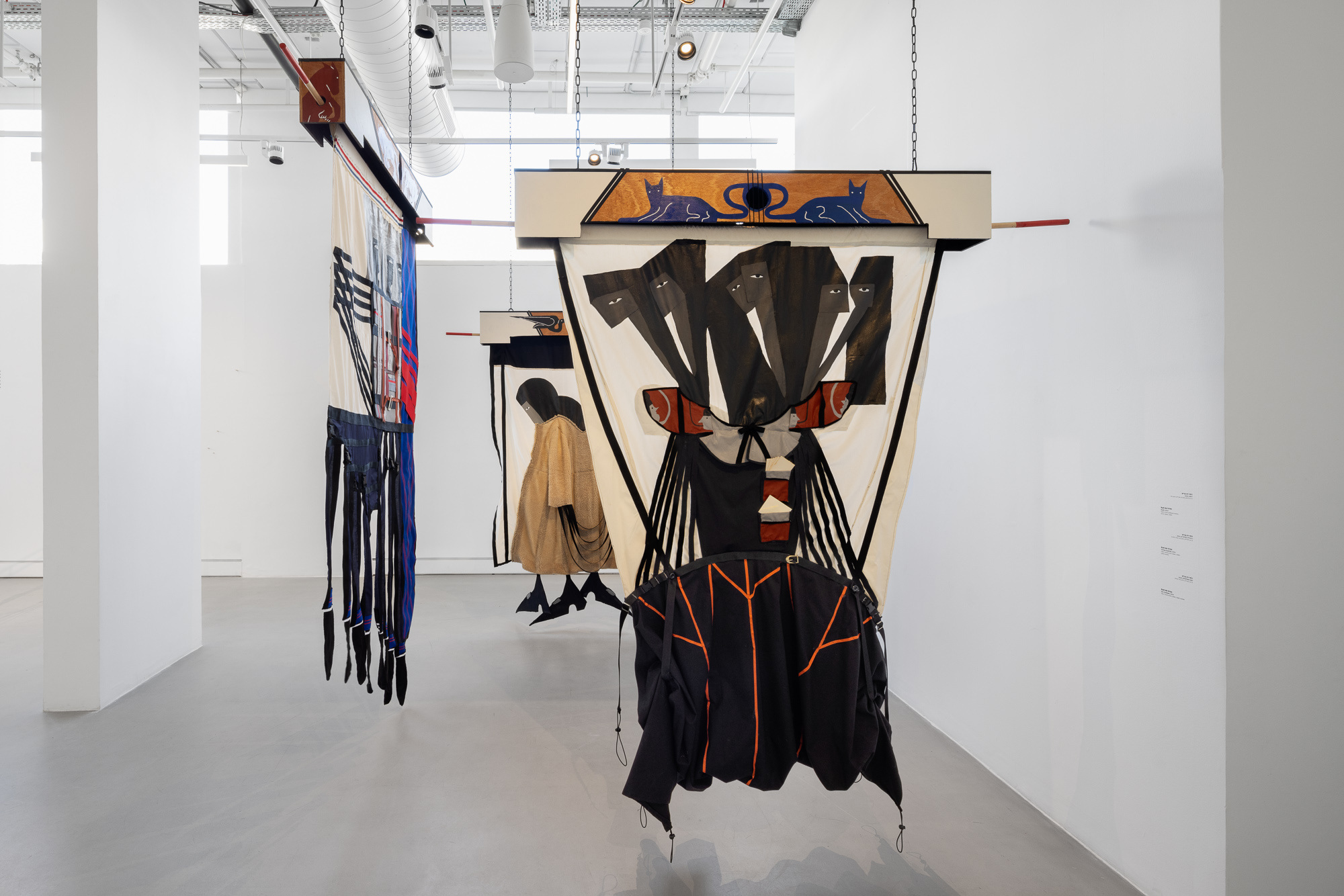 Six Cymbals, 2024, Fabric, wood, acrylic, zipper, rubber, buckles, 220X150 X15 cm