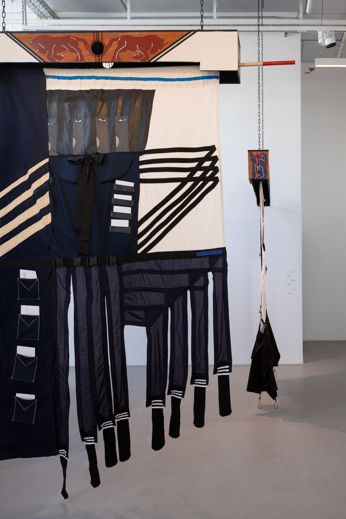 String Quartet, 2024, Fabric, wood, acrylic, zipper, rubber, plastic buckles, 220X150 X15 cm